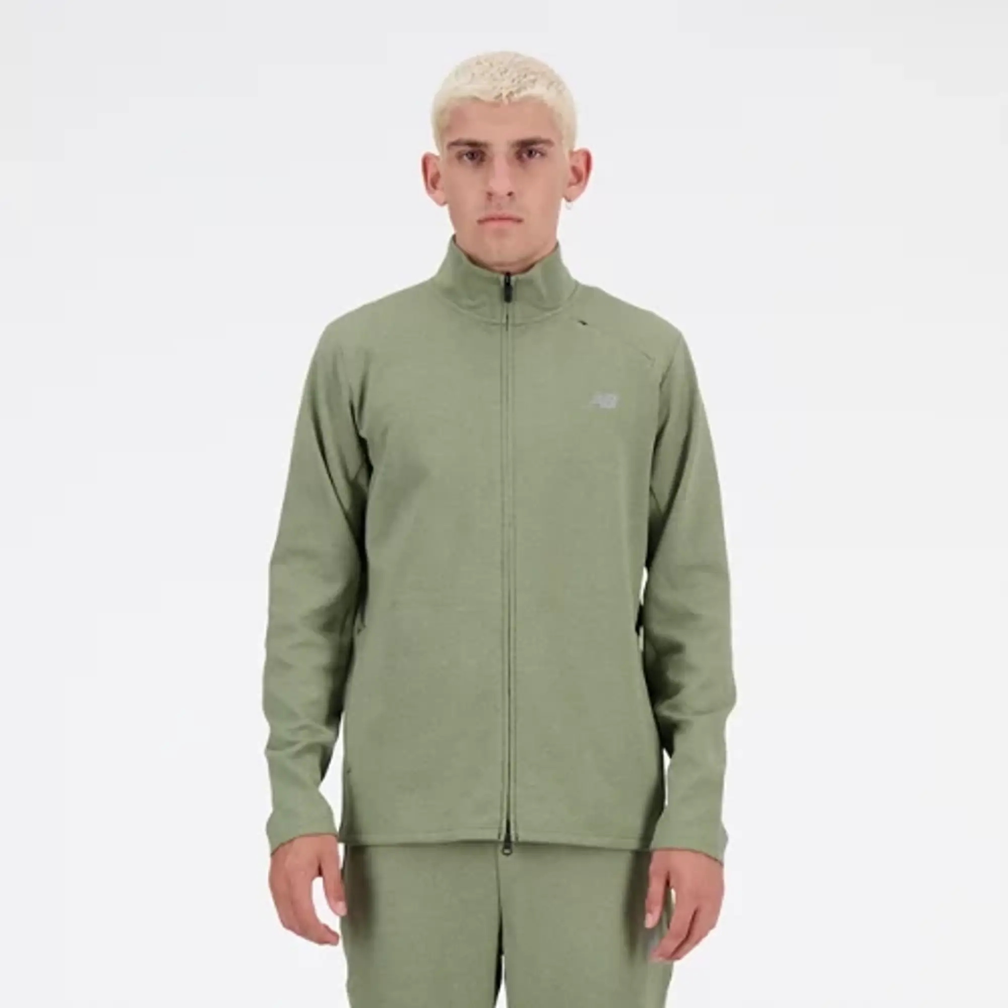 New Balance Men's Tech Knit Full Zip in Green Poly Knit