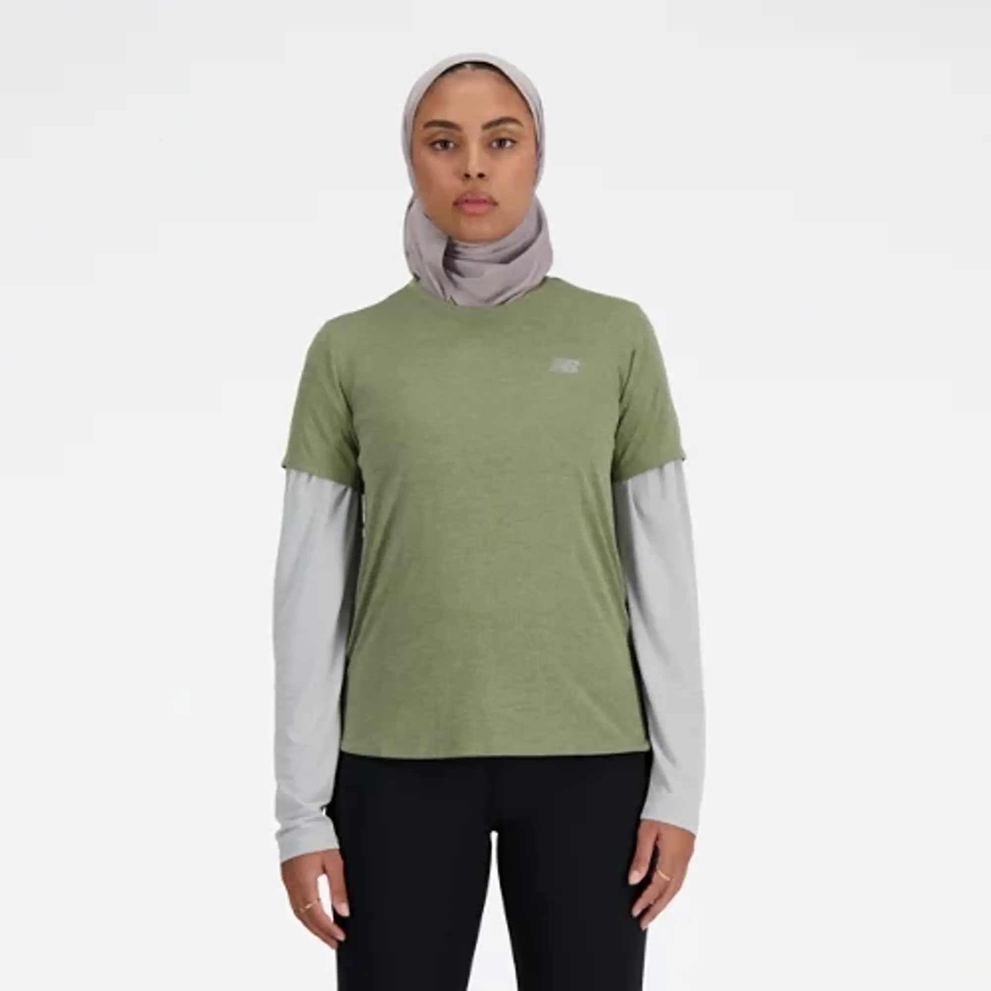 New Balance Women's Athletics T-Shirt in Green Poly Knit