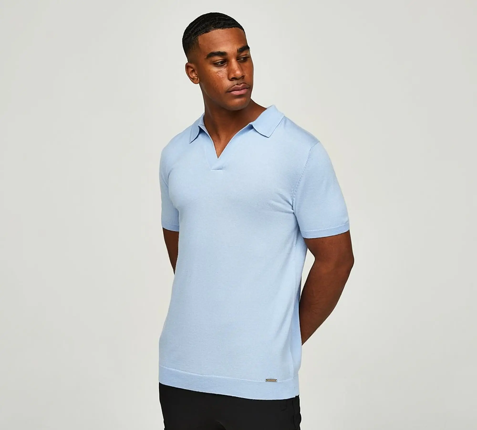 Belier Open Collar Knit Polo Shirt - Blue - Size XL - Blue