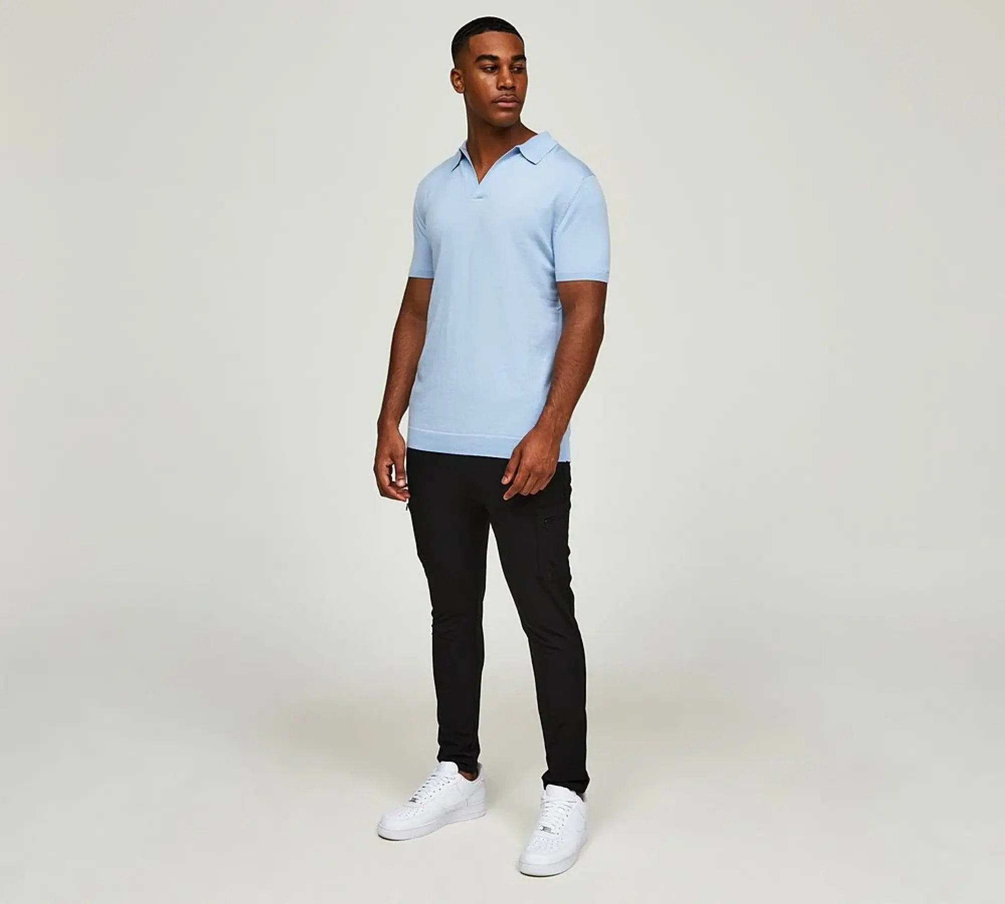 Belier Open Collar Knit Polo Shirt - Blue - Size XL - Blue