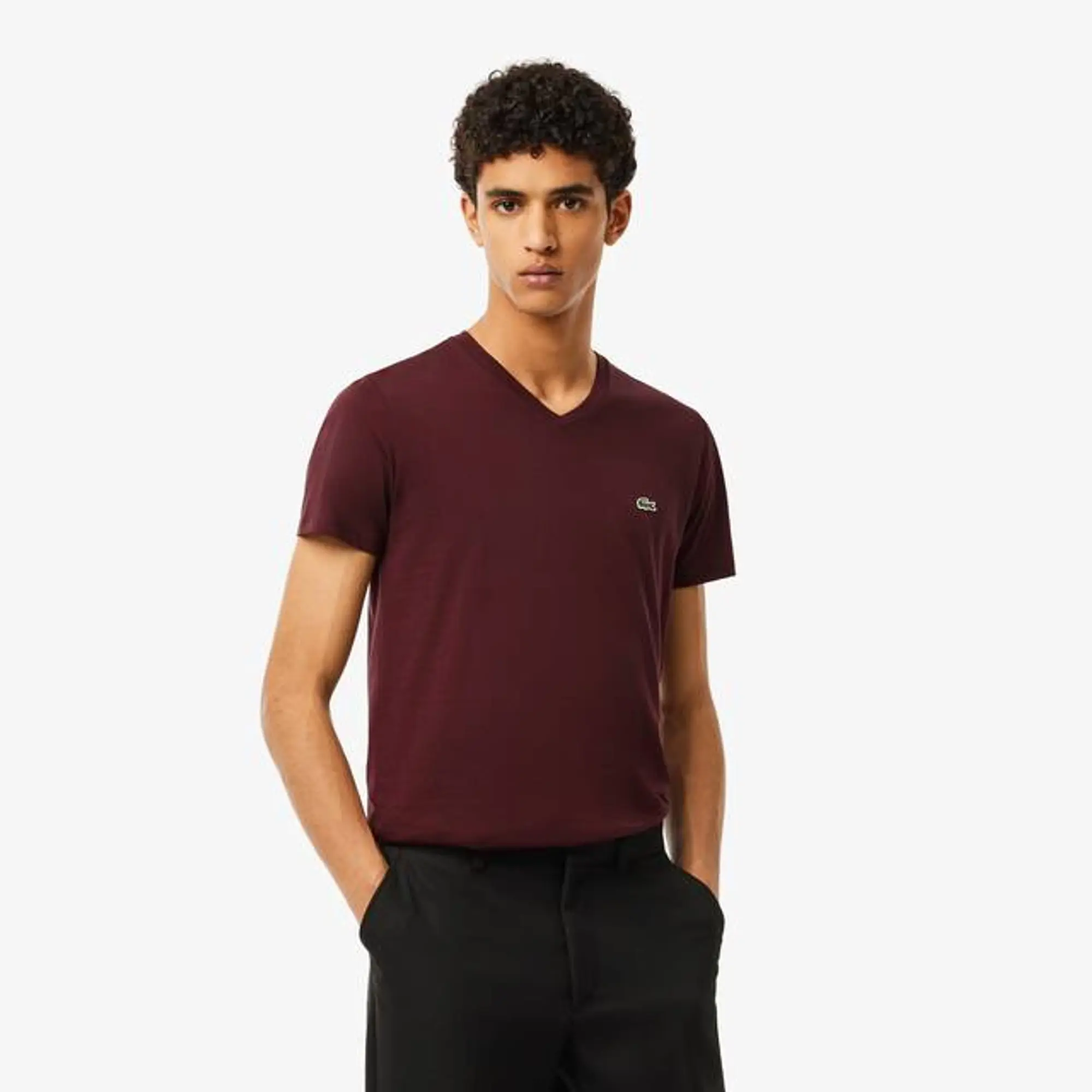 Lacoste V Neck Cotton Pima T-shirt - Bordeaux