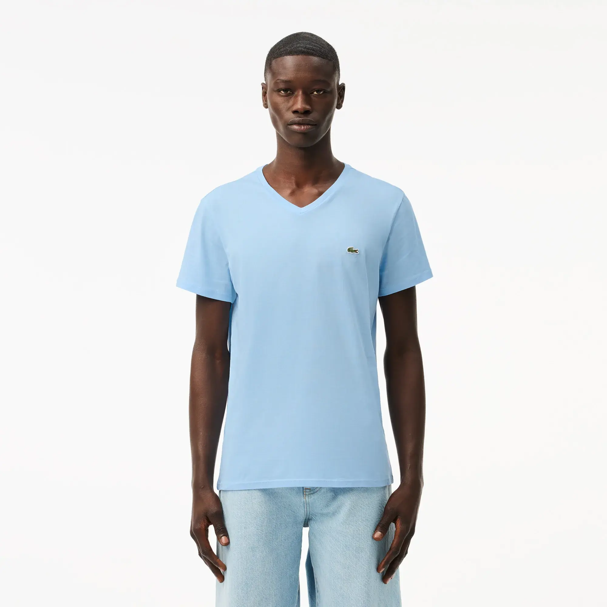 Lacoste V Neck Cotton Pima T-shirt - Pale Blue