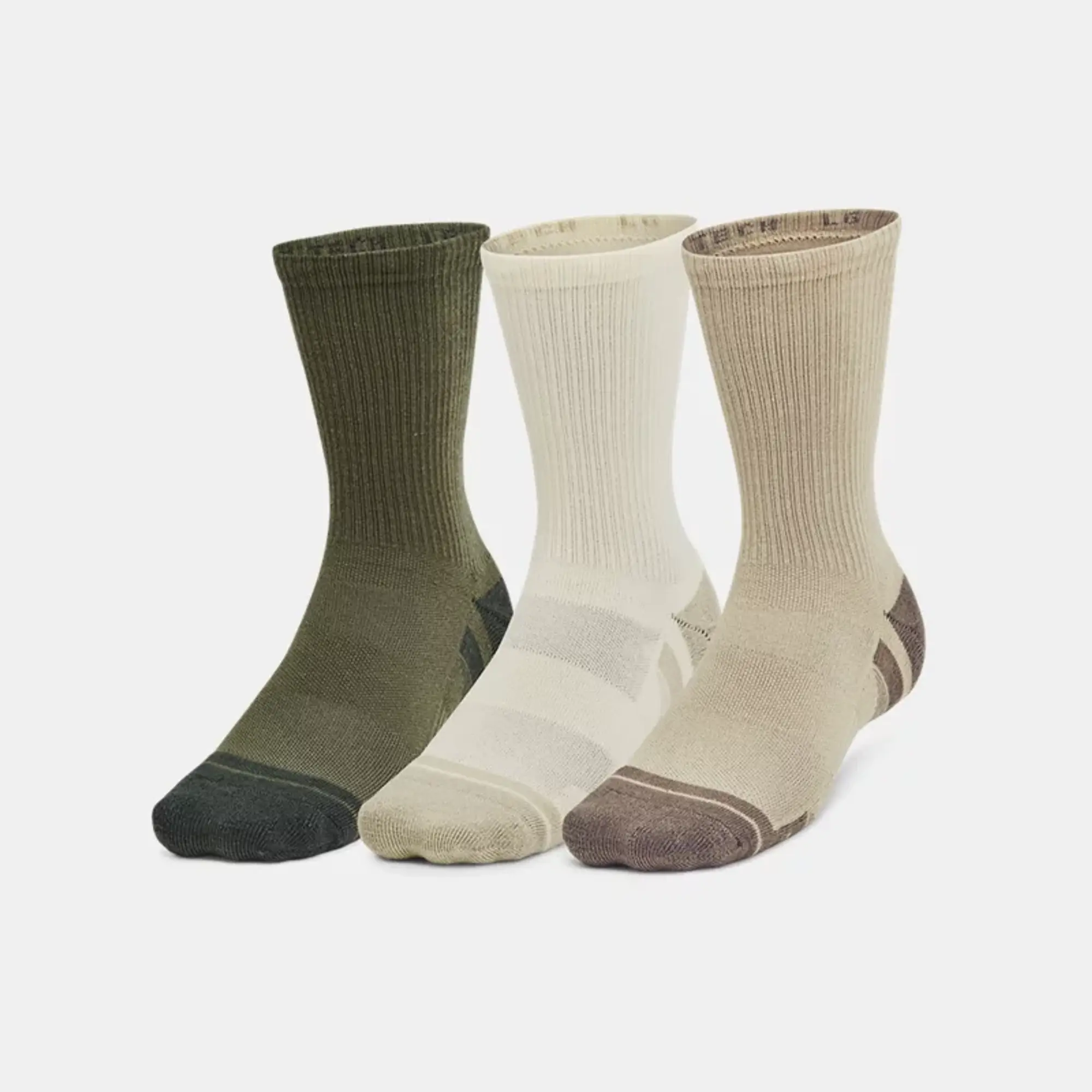 Unisex  Under Armour  Performance Tech 3-Pack Crew Socks City Khaki / Ivory Dune / Taupe Dusk M