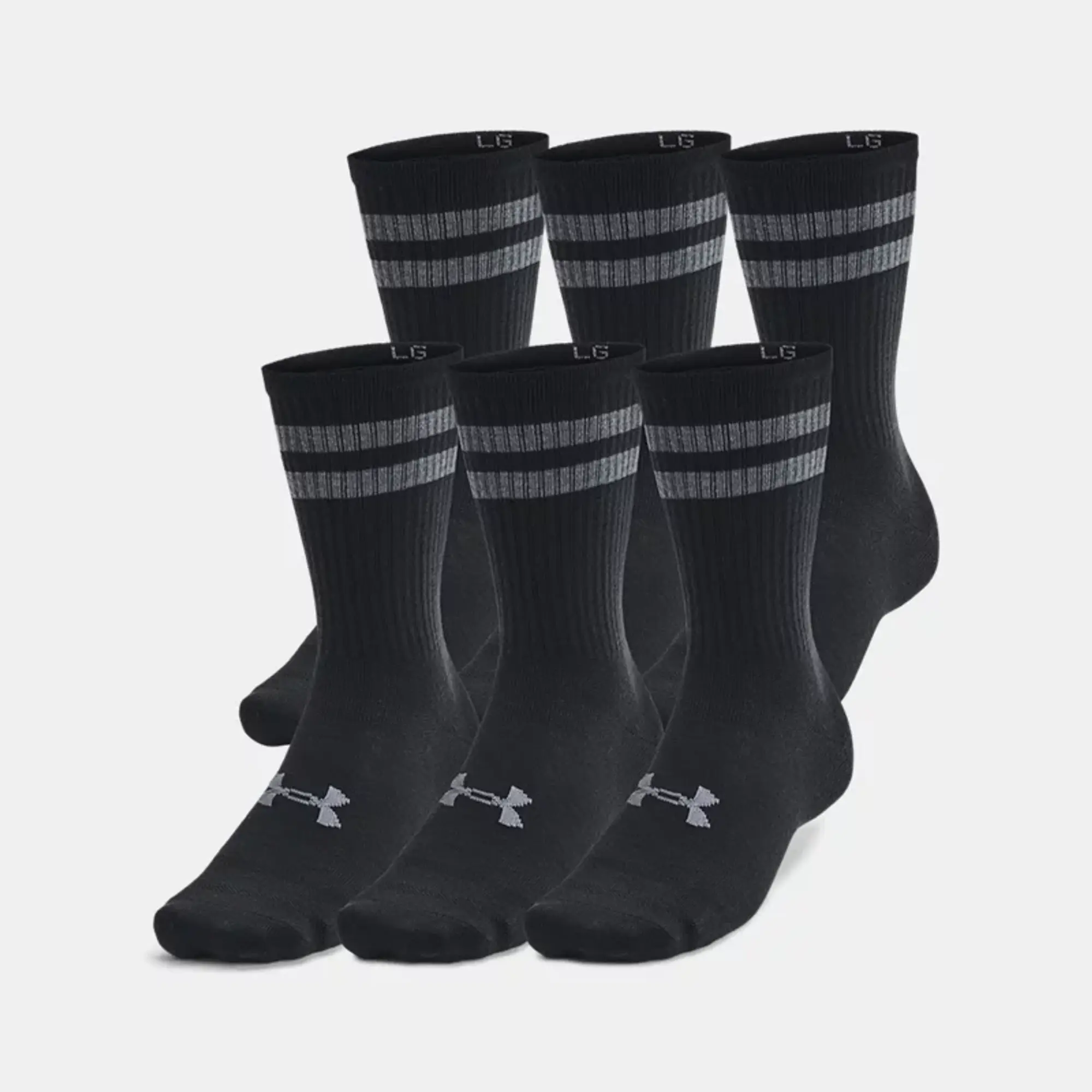 Unisex  Under Armour  Essential 6-Pack Crew Socks White / White / Black XL