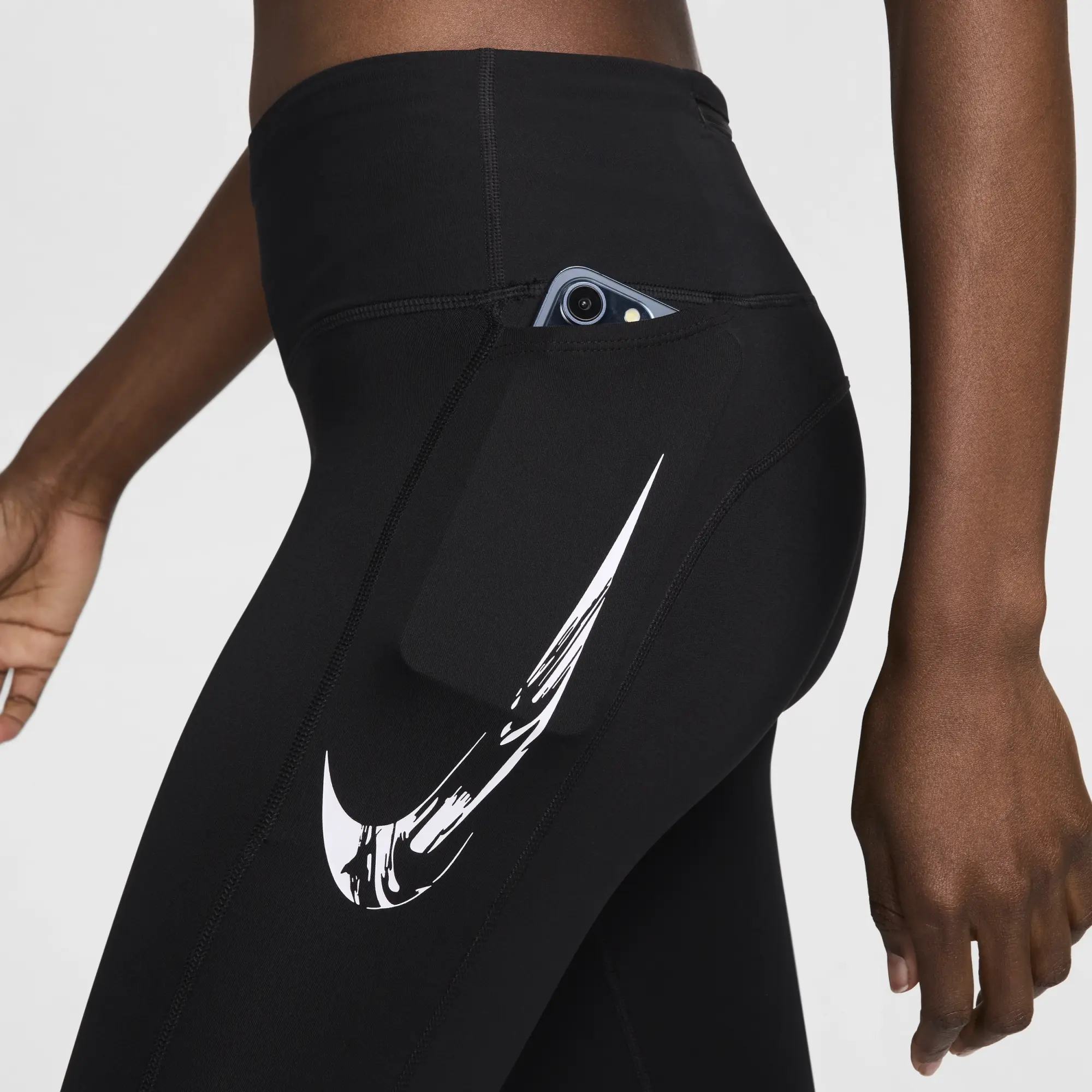 Nike Fast Swoosh Women's Mid-Rise 7/8 Running Leggings with Pockets - Black - Polyester/Elastane