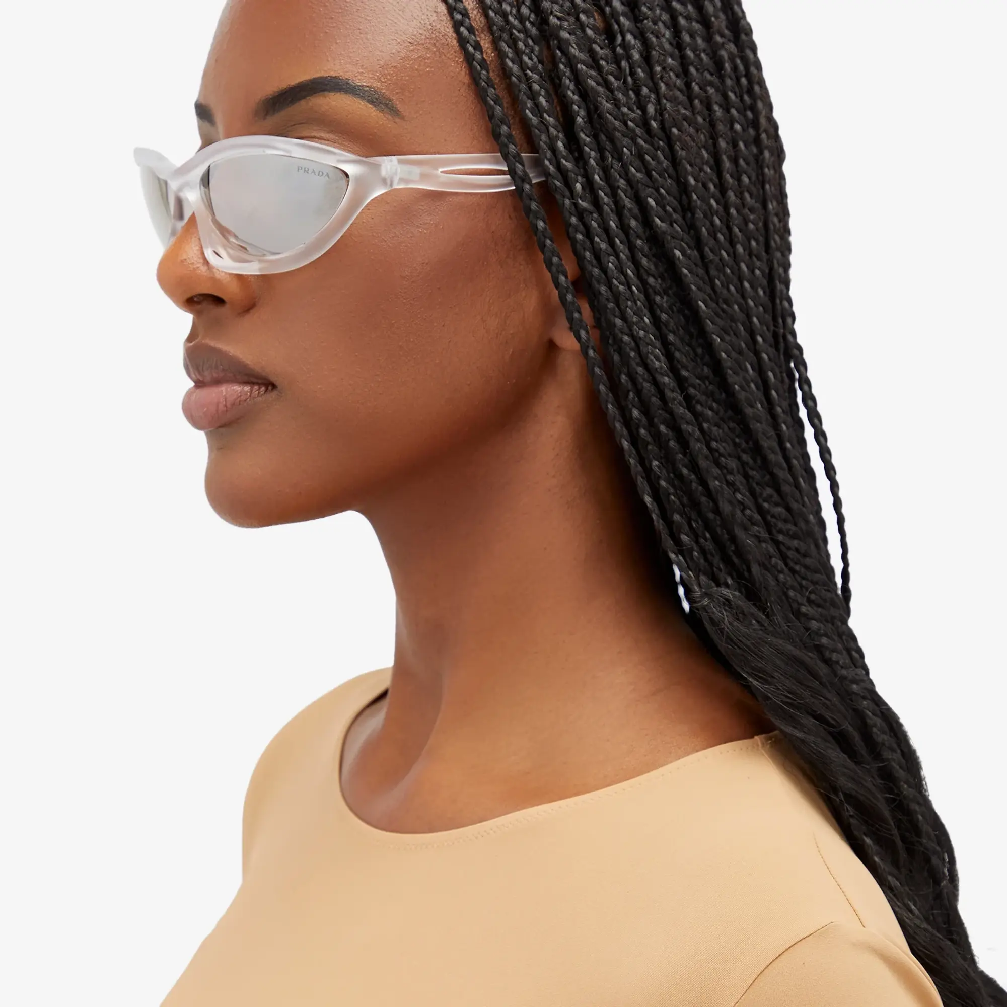 Prada Eyewear Women's A23S Sunglasses Frosted Crystal/Clear Mirror Silver