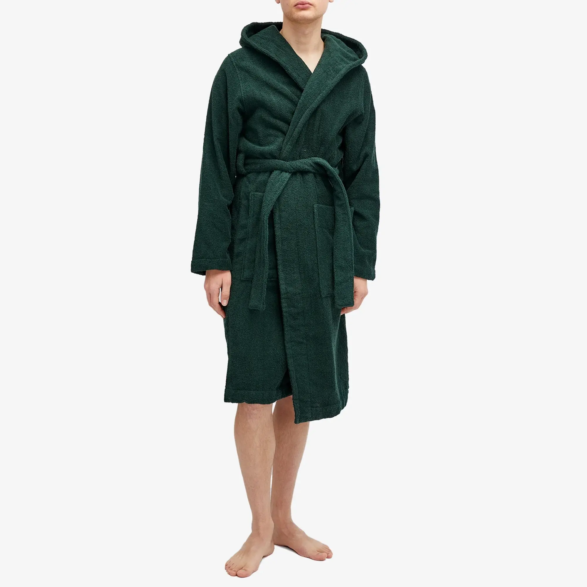 Tekla Fabrics Terry Hooded Bathrobe Forest Green