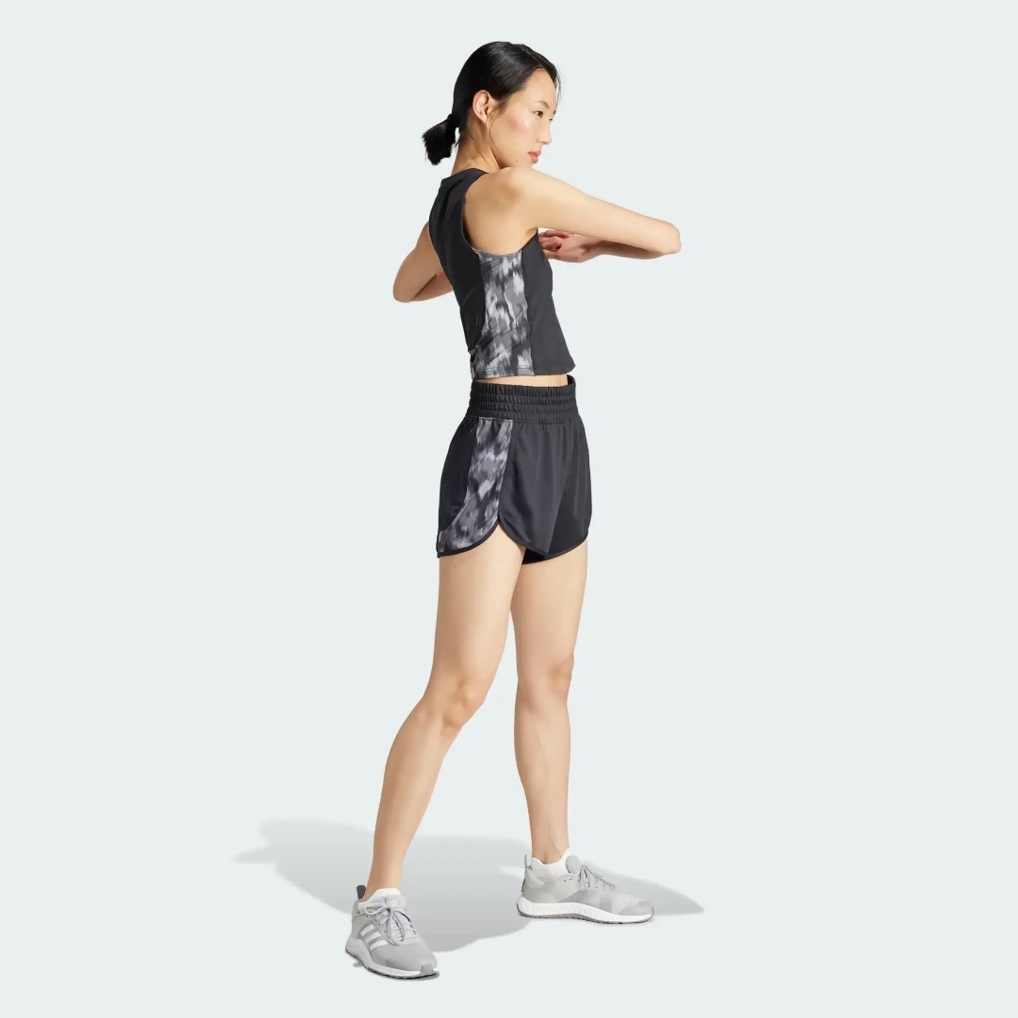 Adidas Pacer Training Essentials Allover Print Flower Tie Dye Knit Shorts  - Black