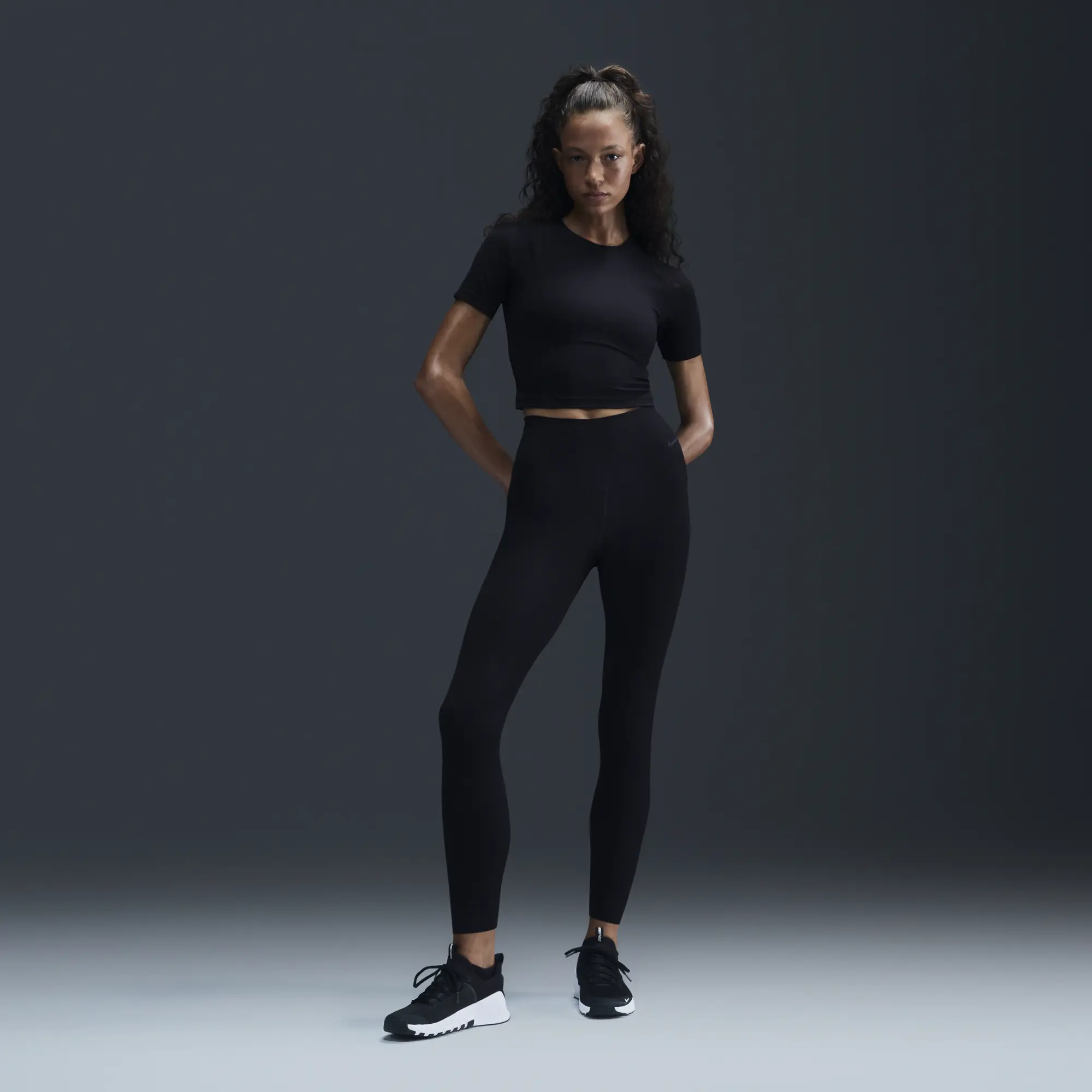 Nike Zenvy Rib Women's Gentle-Support High-Waisted 7/8 Leggings - Black - Nylon/Elastane