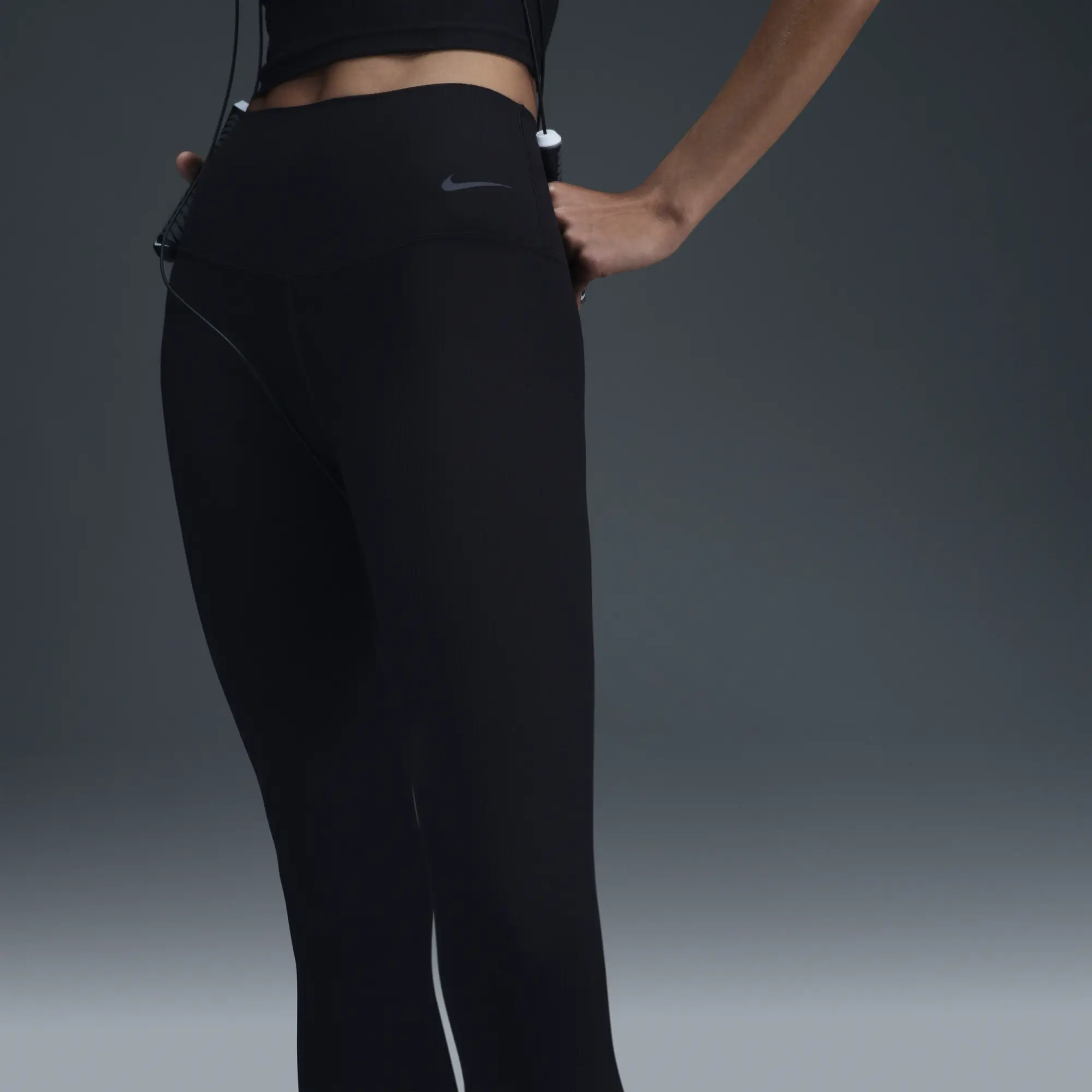 Nike Zenvy Rib Women's Gentle-Support High-Waisted 7/8 Leggings - Black - Nylon/Elastane
