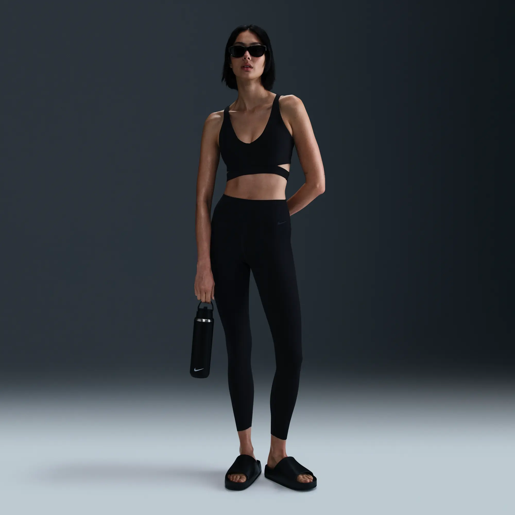 Nike Zenvy Rib Women's Gentle-Support High-Waisted 7/8 Leggings - Black - Nylon/Elastane