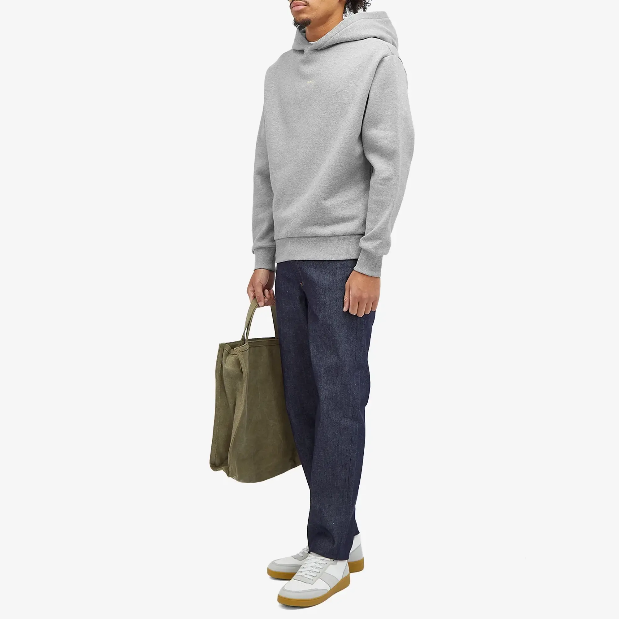 A.P.C. Men's Micro Logo Hoodie Heather Grey/Yellow