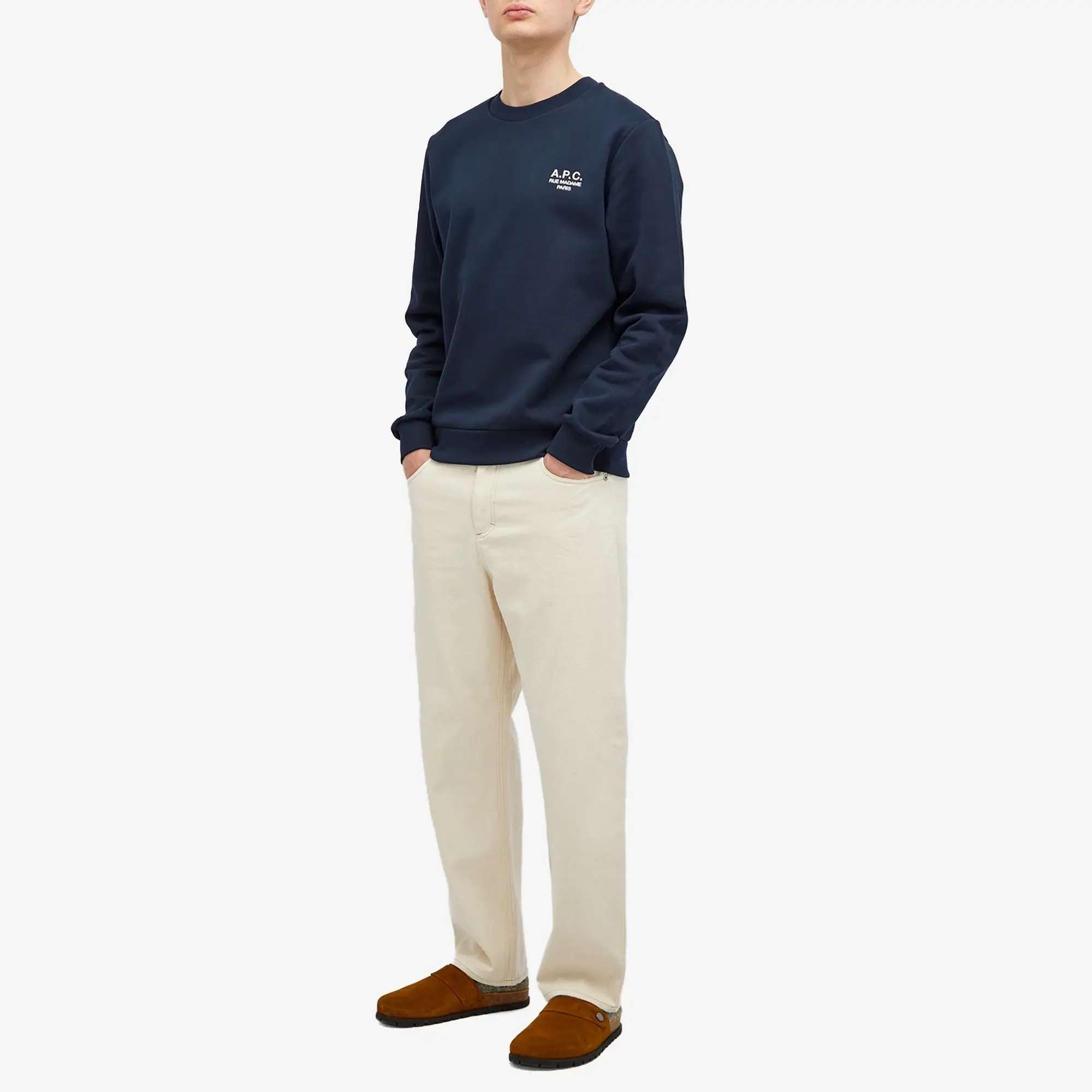 A.P.C. Men's Rue Madame Logo Crew Sweat Dark Navy/Ecru