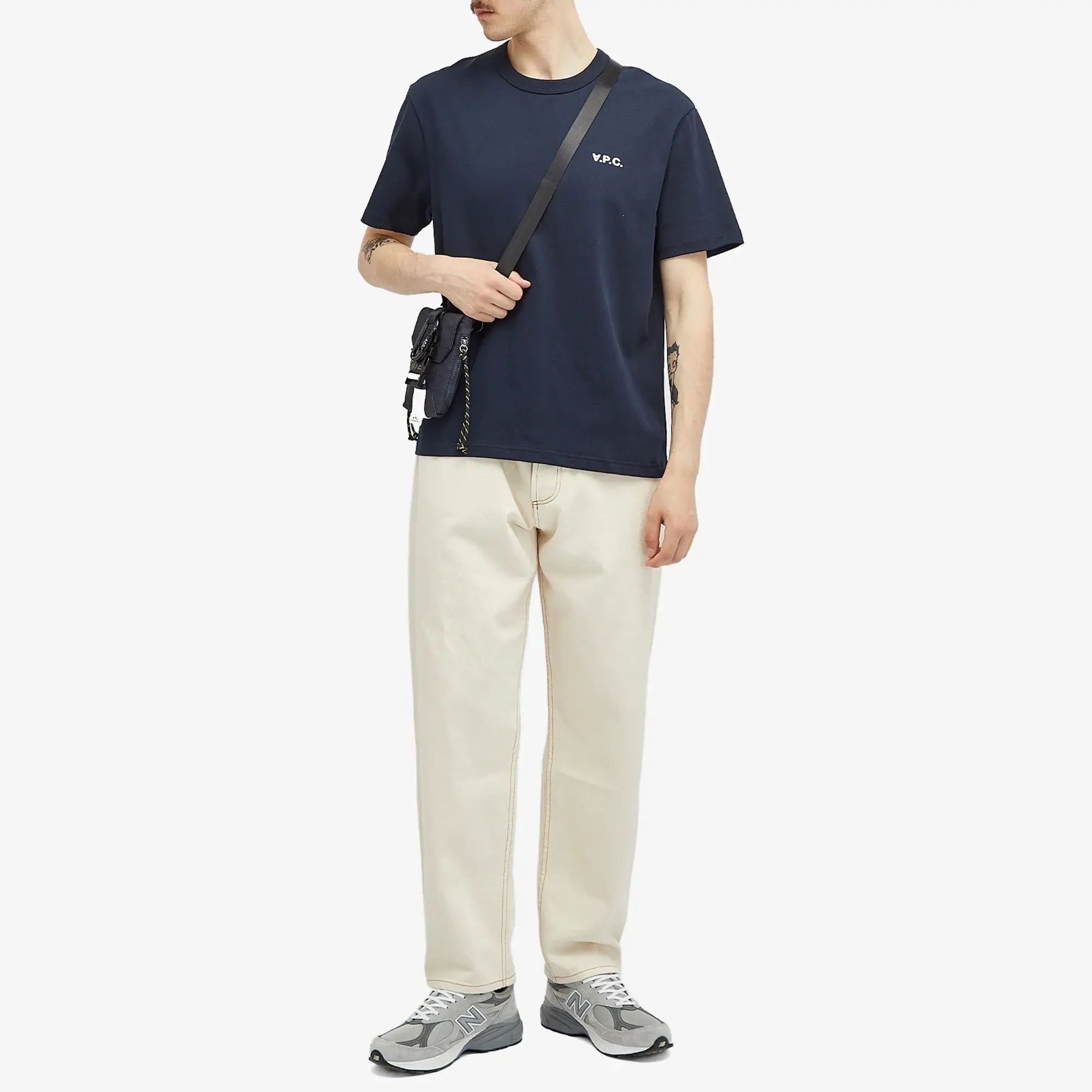 A.P.C. Men's Small VPC Logo T-Shirt Dark Navy/Ecru