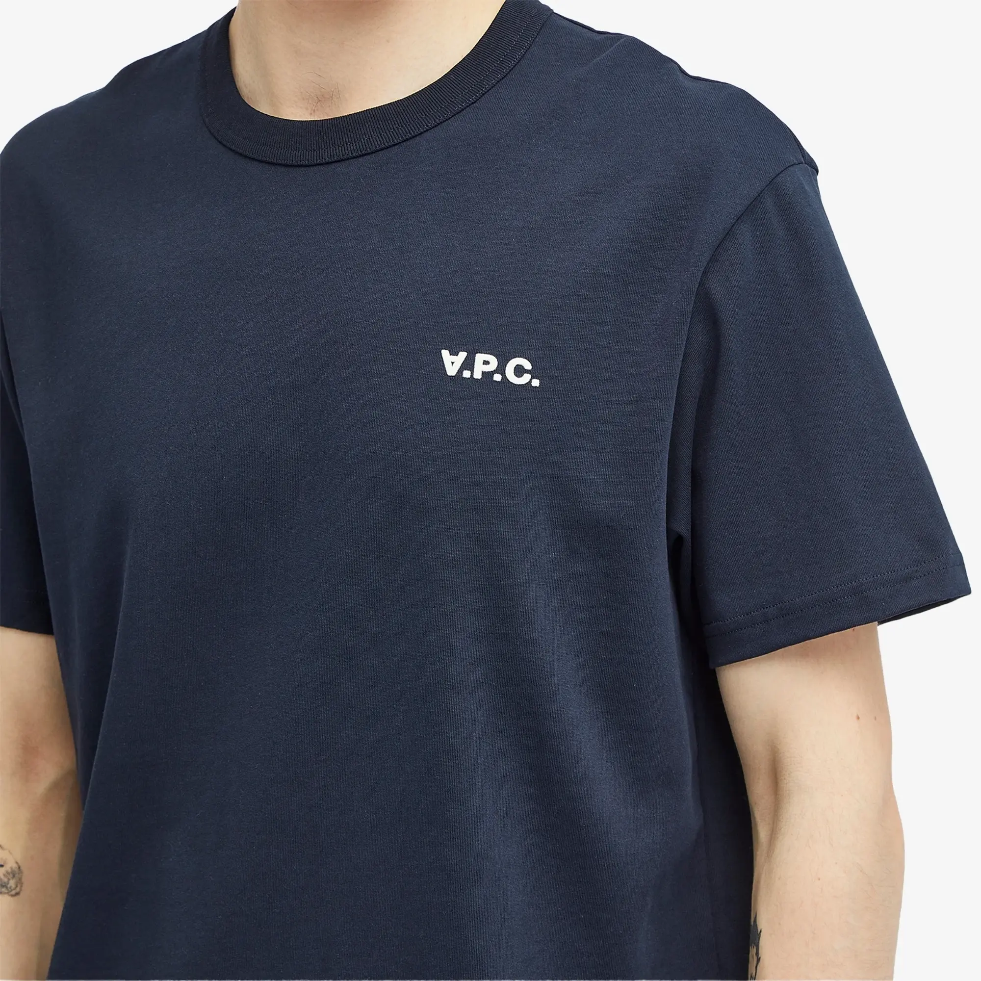 A.P.C. Men's Small VPC Logo T-Shirt Dark Navy/Ecru