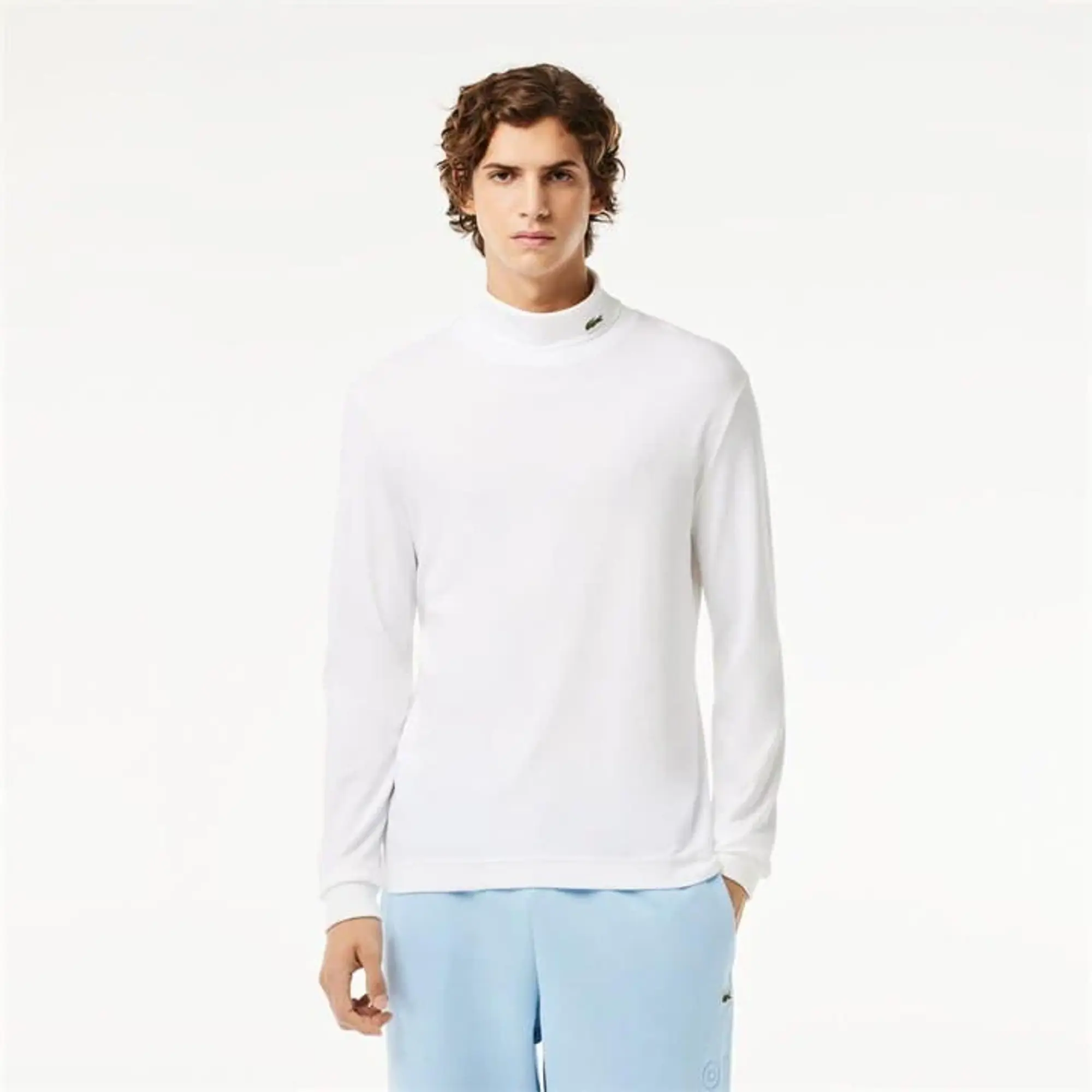 Lacoste Long Sleeved Cotton Roll Neck T-shirt - White