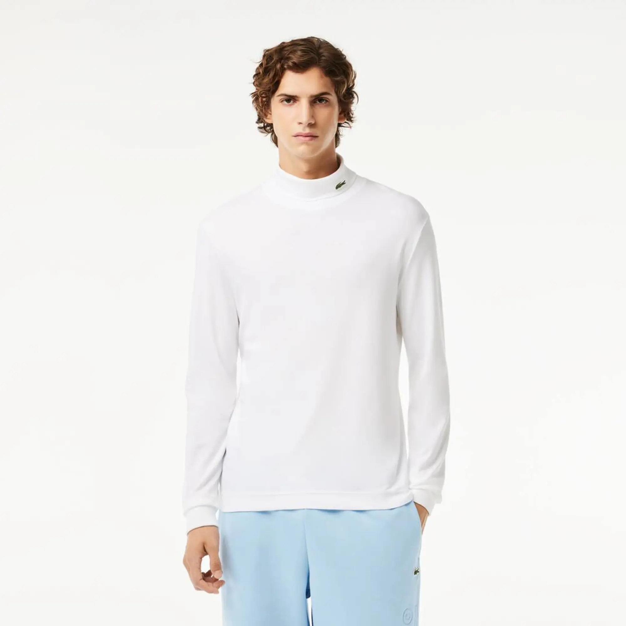 Lacoste Long Sleeved Cotton Roll Neck T-shirt - White