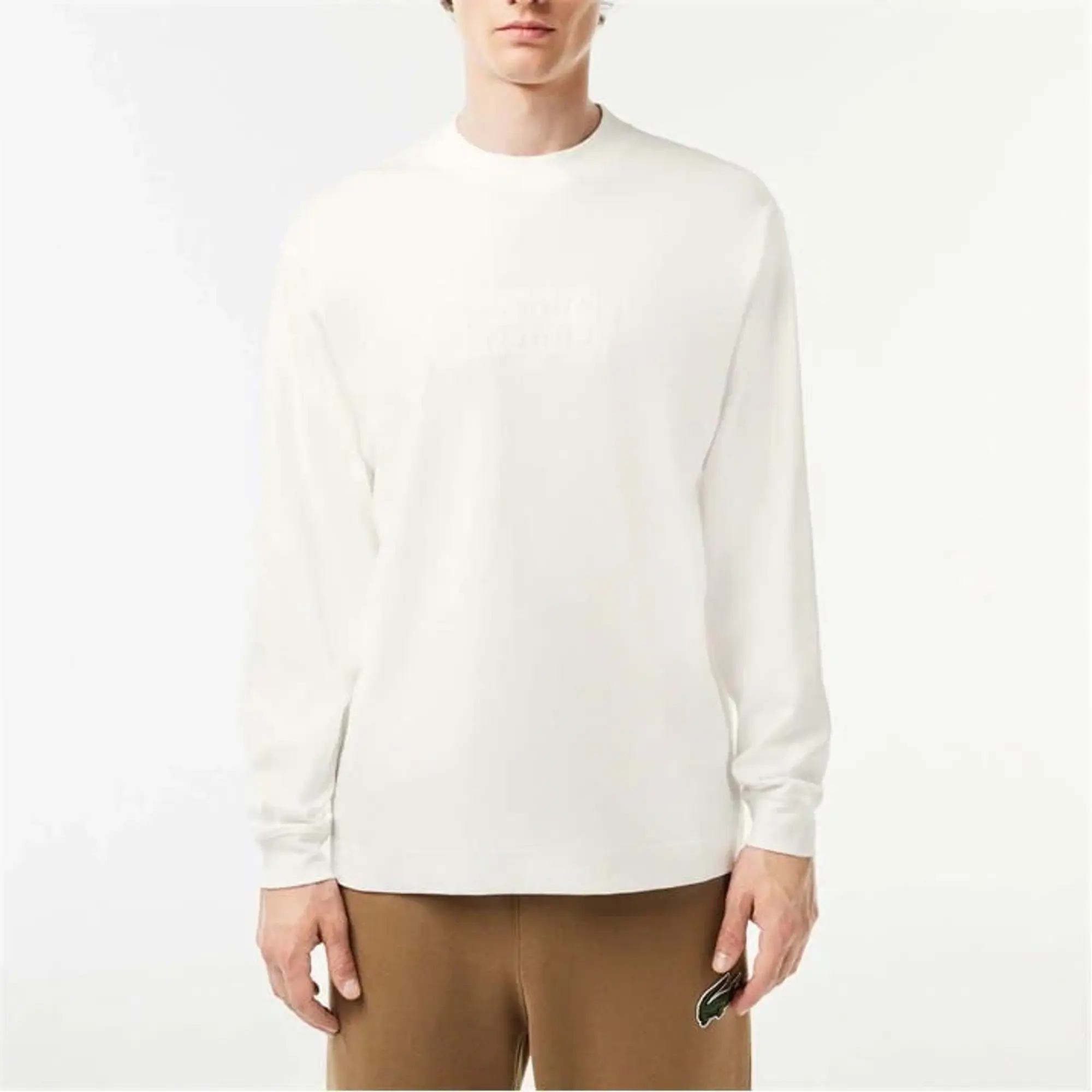 Lacoste Long Sleeve Loose Fit Cotton T-shirt - White