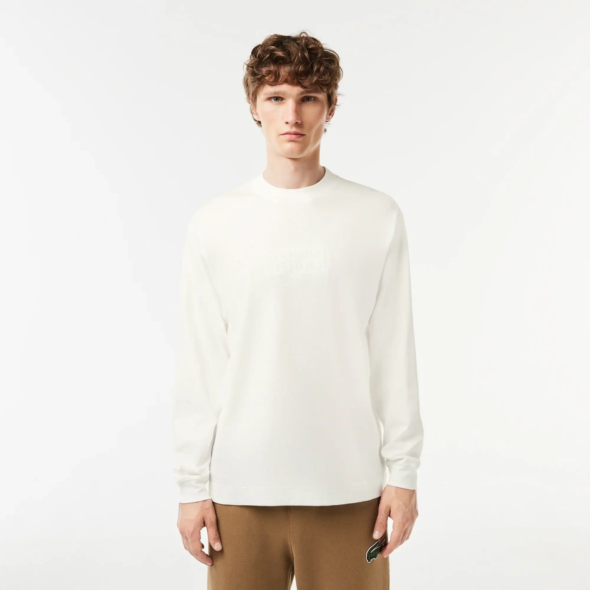 Lacoste Long Sleeve Loose Fit Cotton T-shirt - White