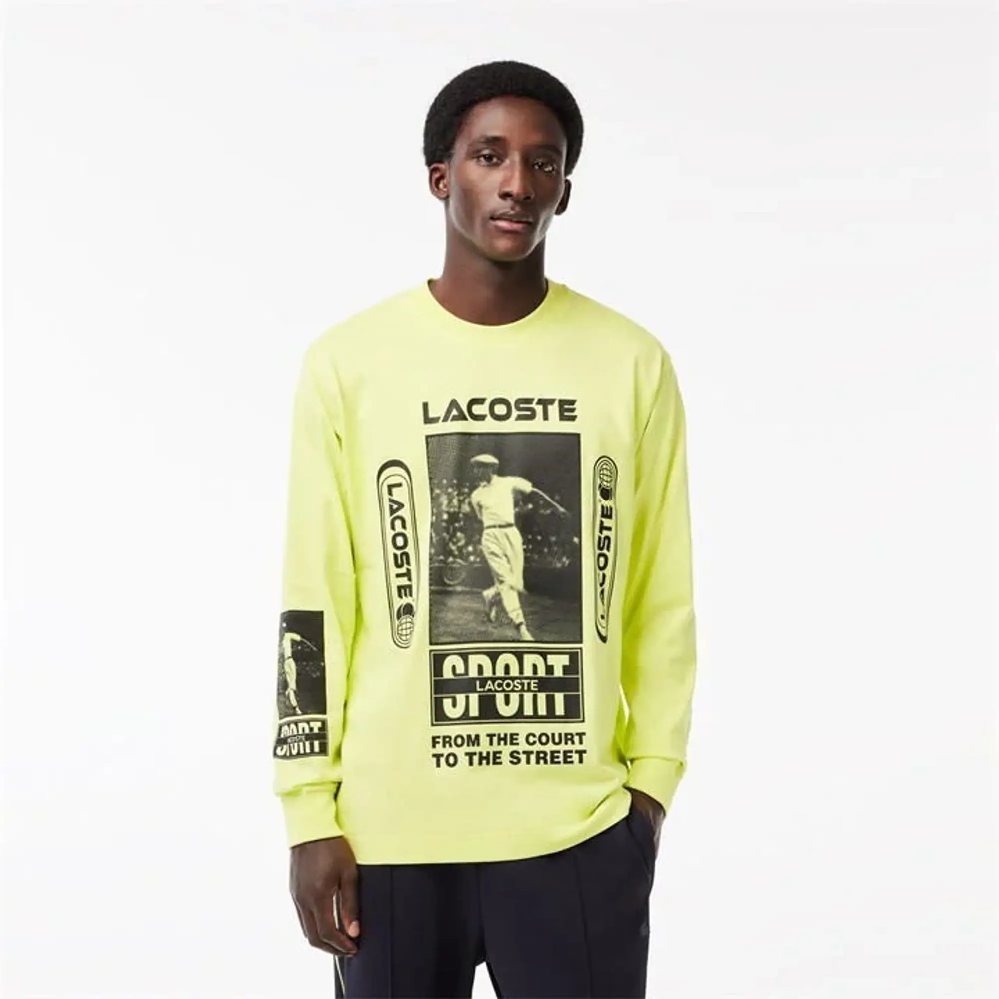 Loose fit T-shirt with René Lacoste print - Navy Blue / Yellow / Orange / White