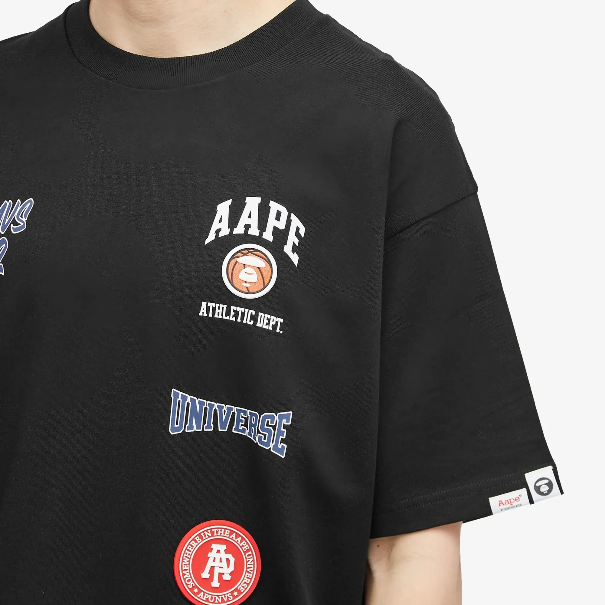 A Bathing Ape AAPE Badge Print Crew Neck T-Shirt Black
