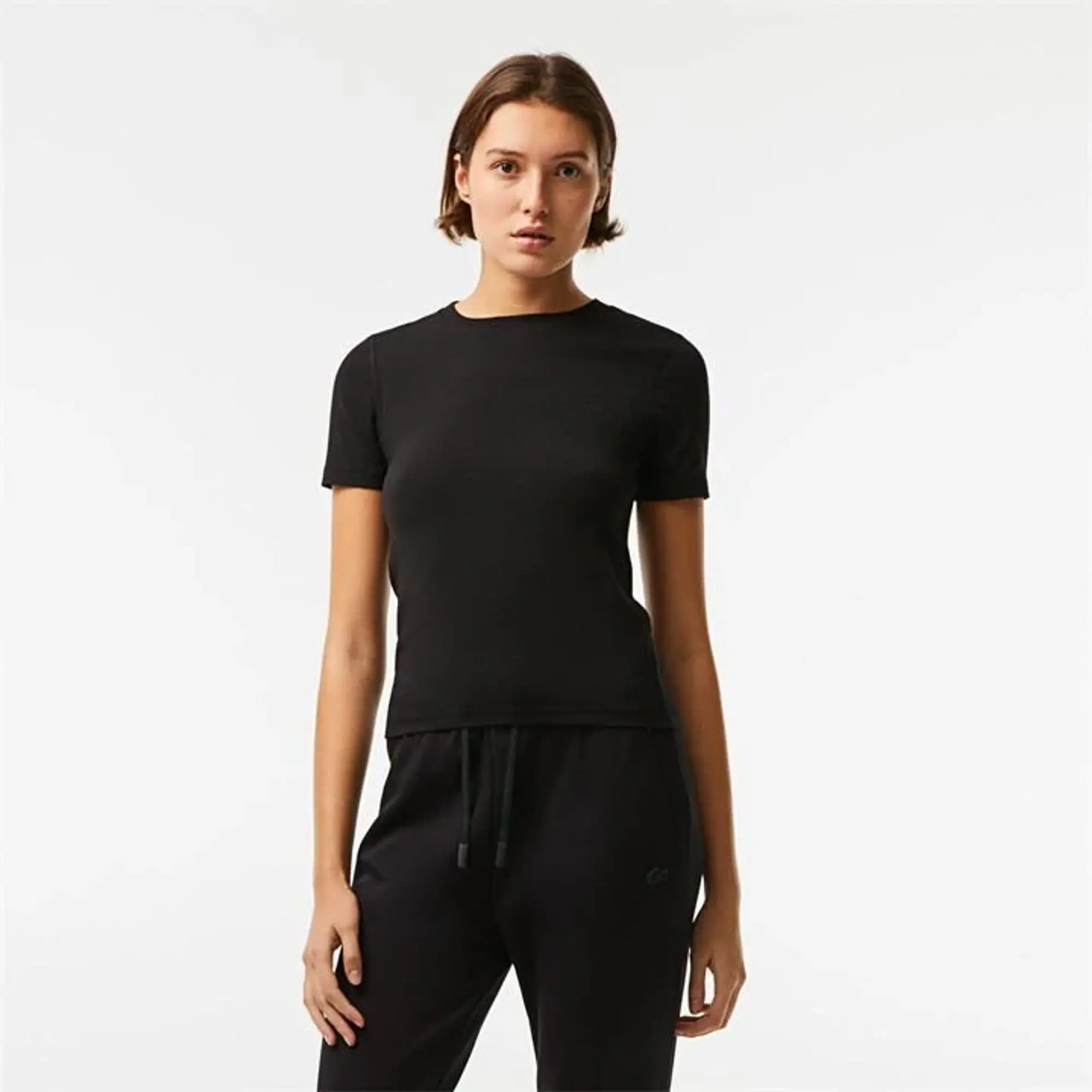 Lacoste Women’s Slim Fit Crew Neck Cotton Blend T-shirt - Black
