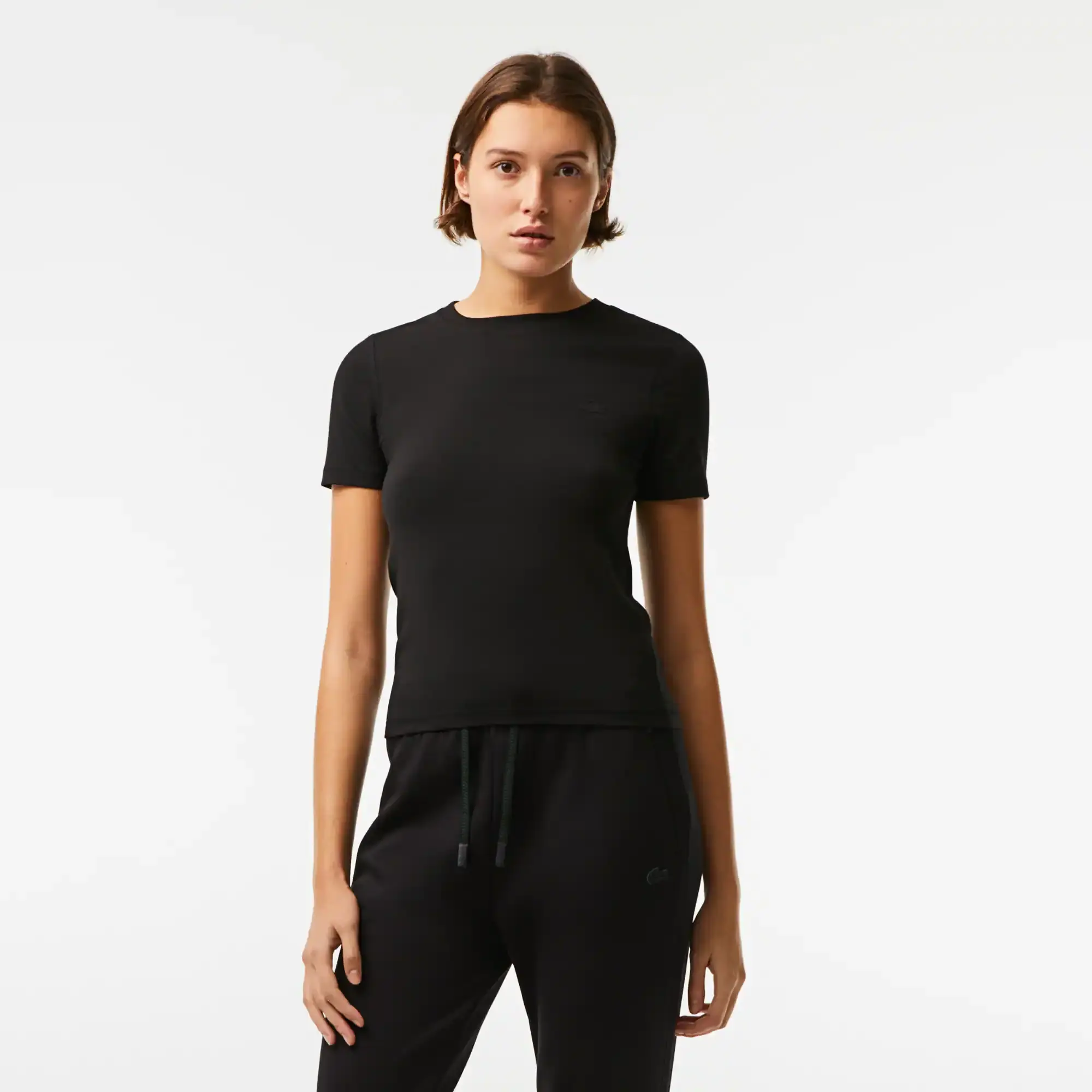 Lacoste Women’s Slim Fit Crew Neck Cotton Blend T-shirt - Black