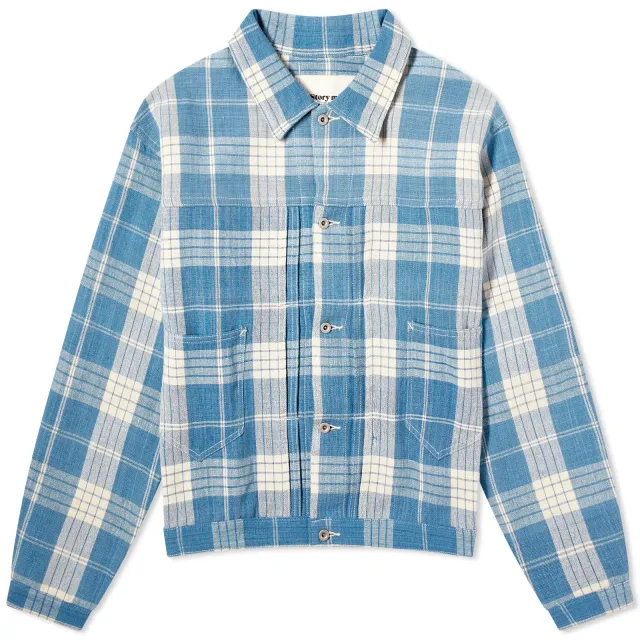 Story mfg. Men's Sundae Jacket Indigo Ecru Check | SSS24JASUNHALIEC |  FOOTY.COM