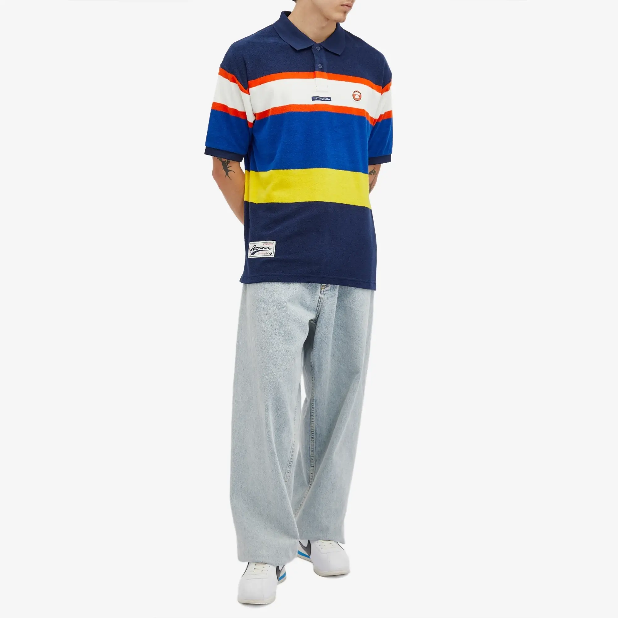 A Bathing Ape AAPE Stripe Polo Shirt Navy