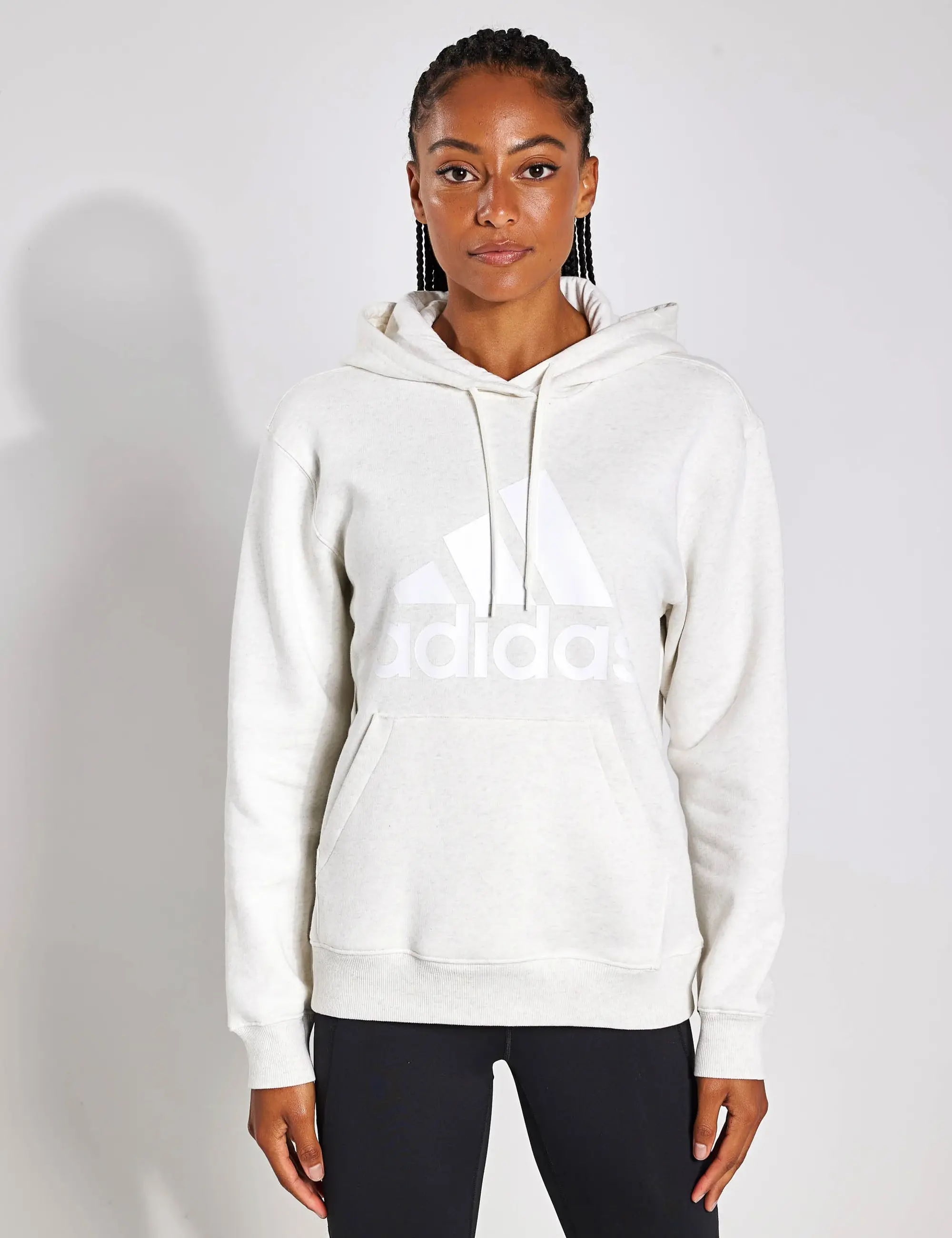 adidas Essentials Big Logo Regular Fleece Hoodie - Off White Melange/White - XL