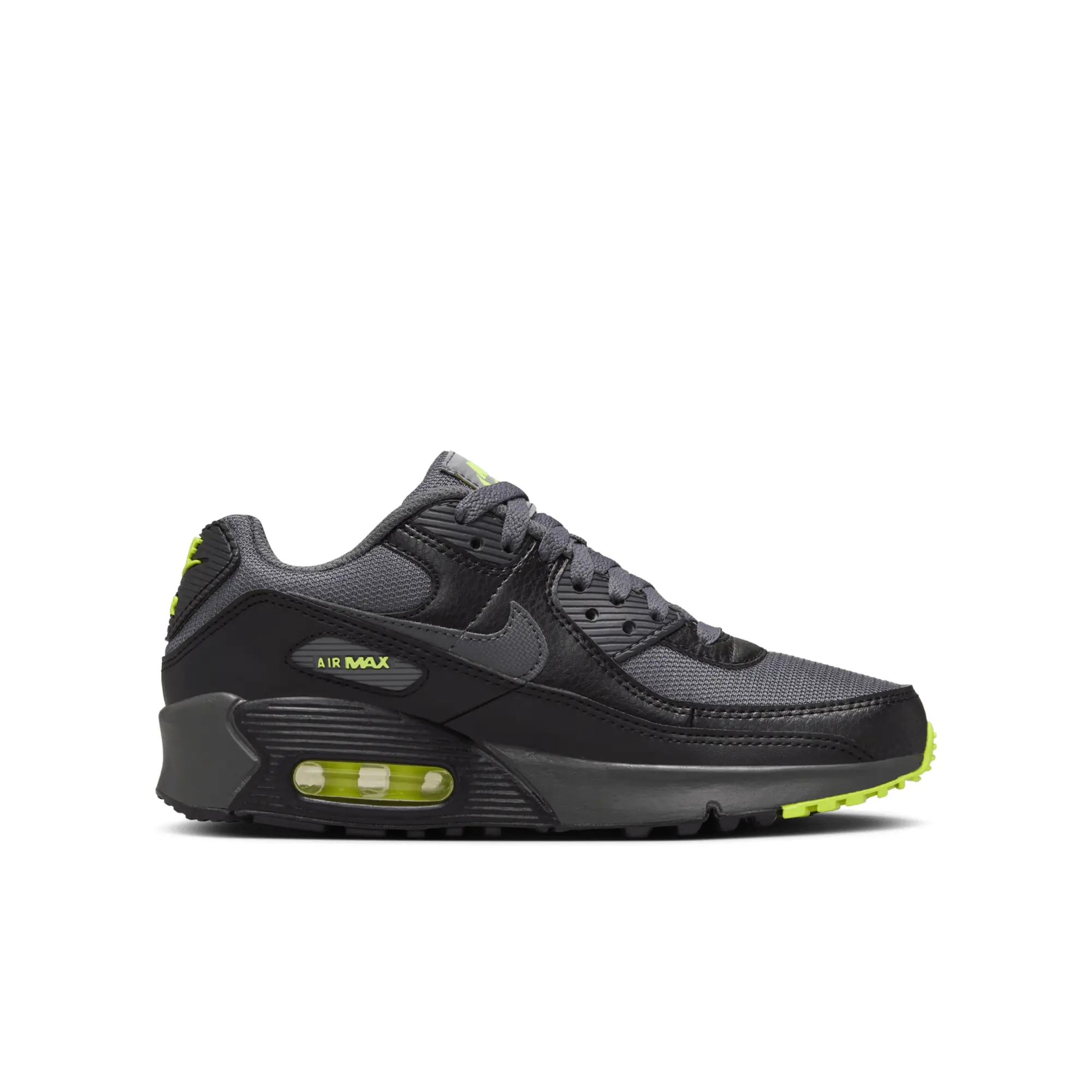 Nike Junior Air Max 90 Leather Trainer - Black - Size 3 - Black