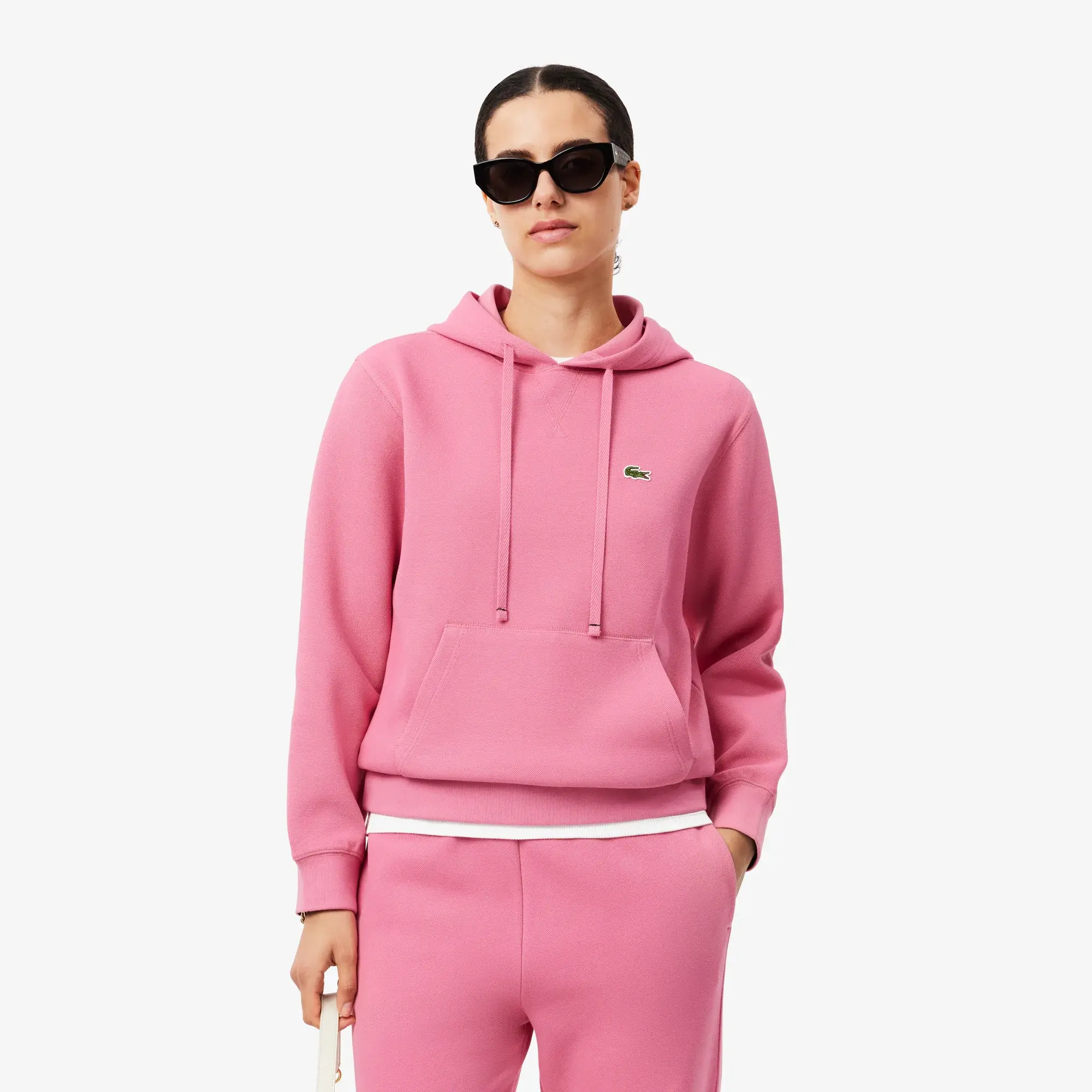 Lacoste Relaxed Fit Piqué Hoodie - Reseda Pink