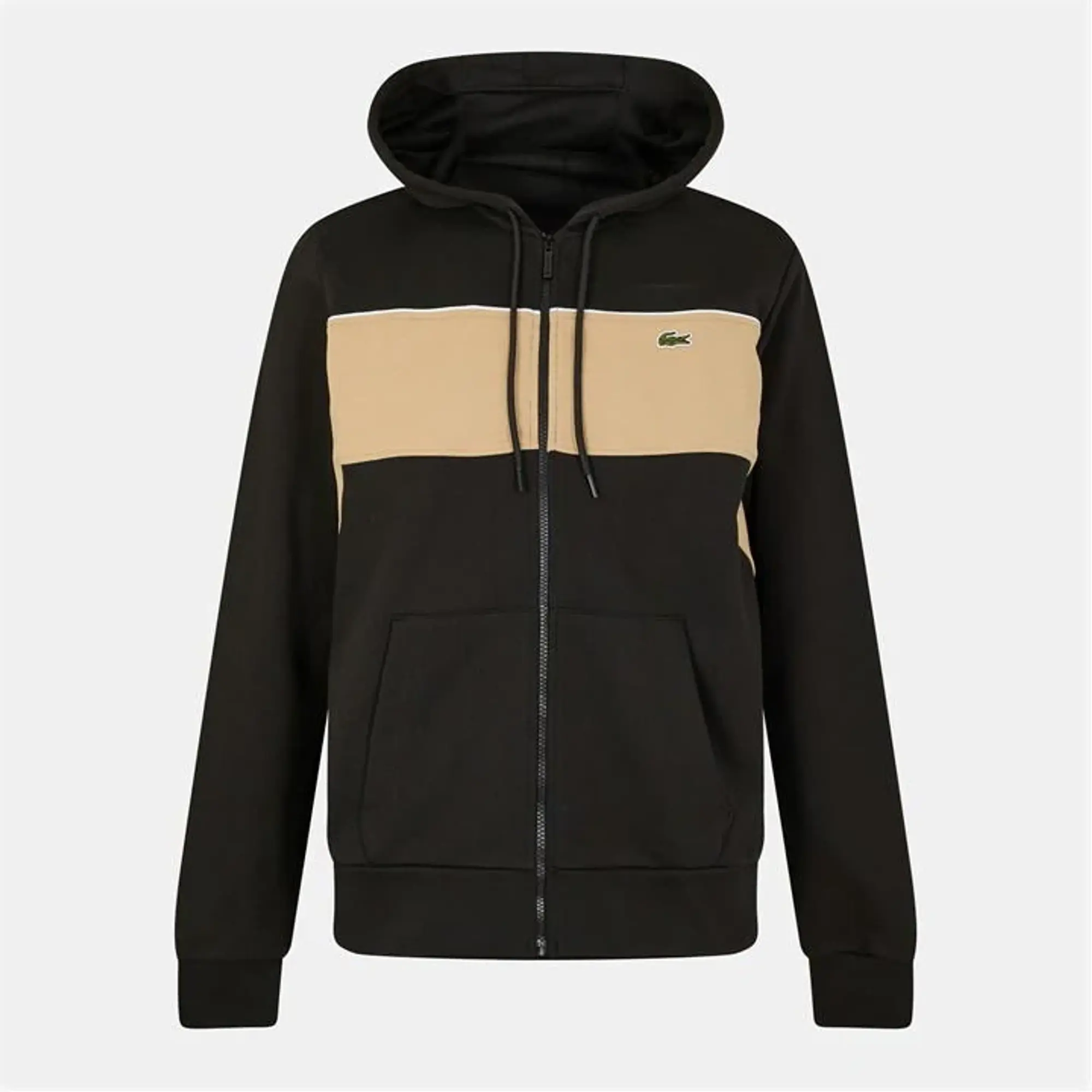 Lacoste Zip-Up Colour-Block Hoodie - Black / Beige