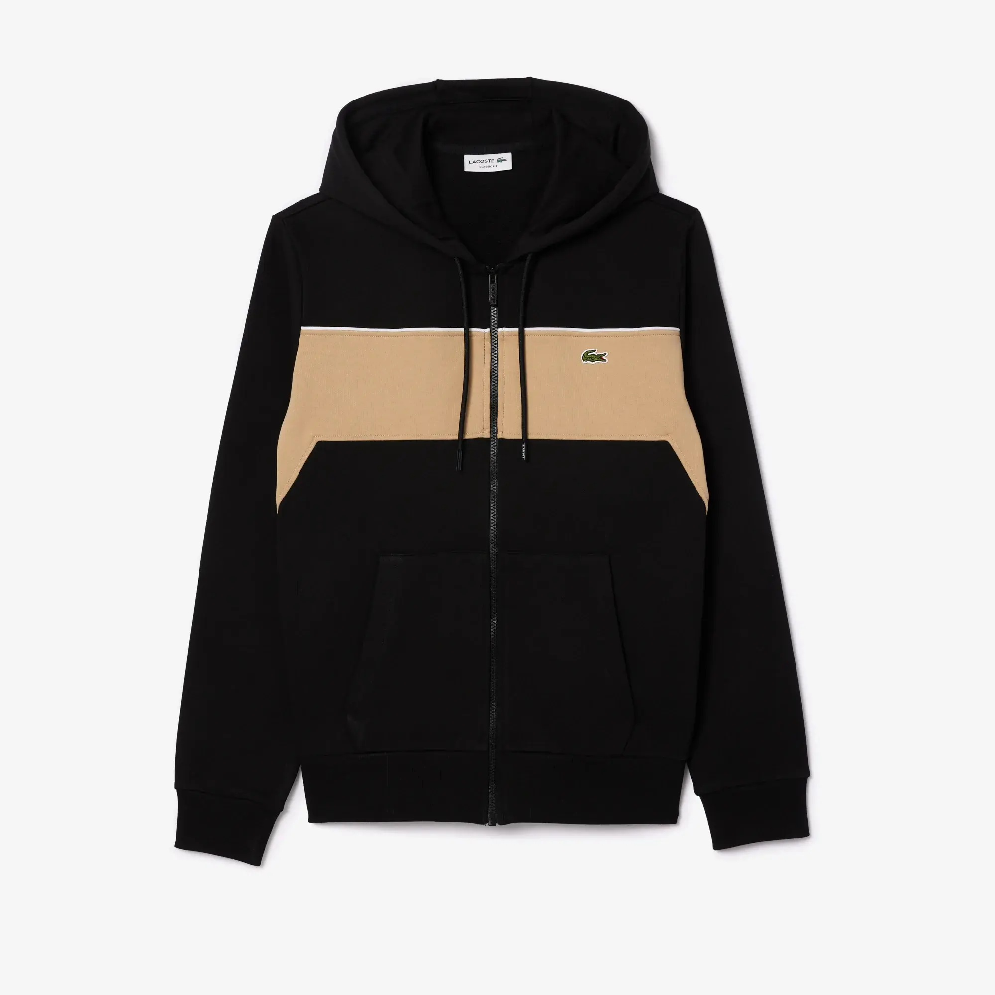 Lacoste Zip-Up Colour-Block Hoodie - Black / Beige