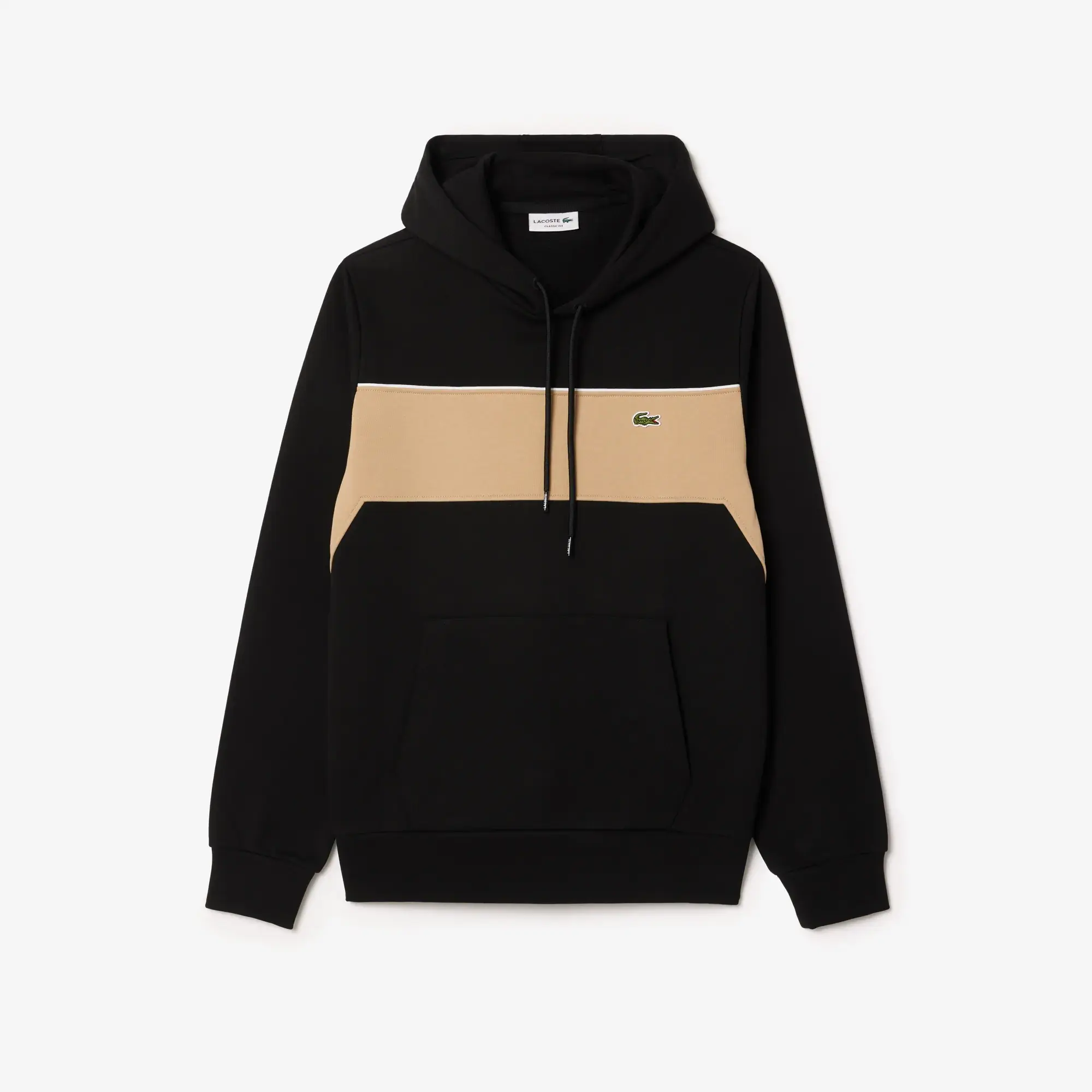 Lacoste Colourblock Fleece Hoodie - Black / Beige