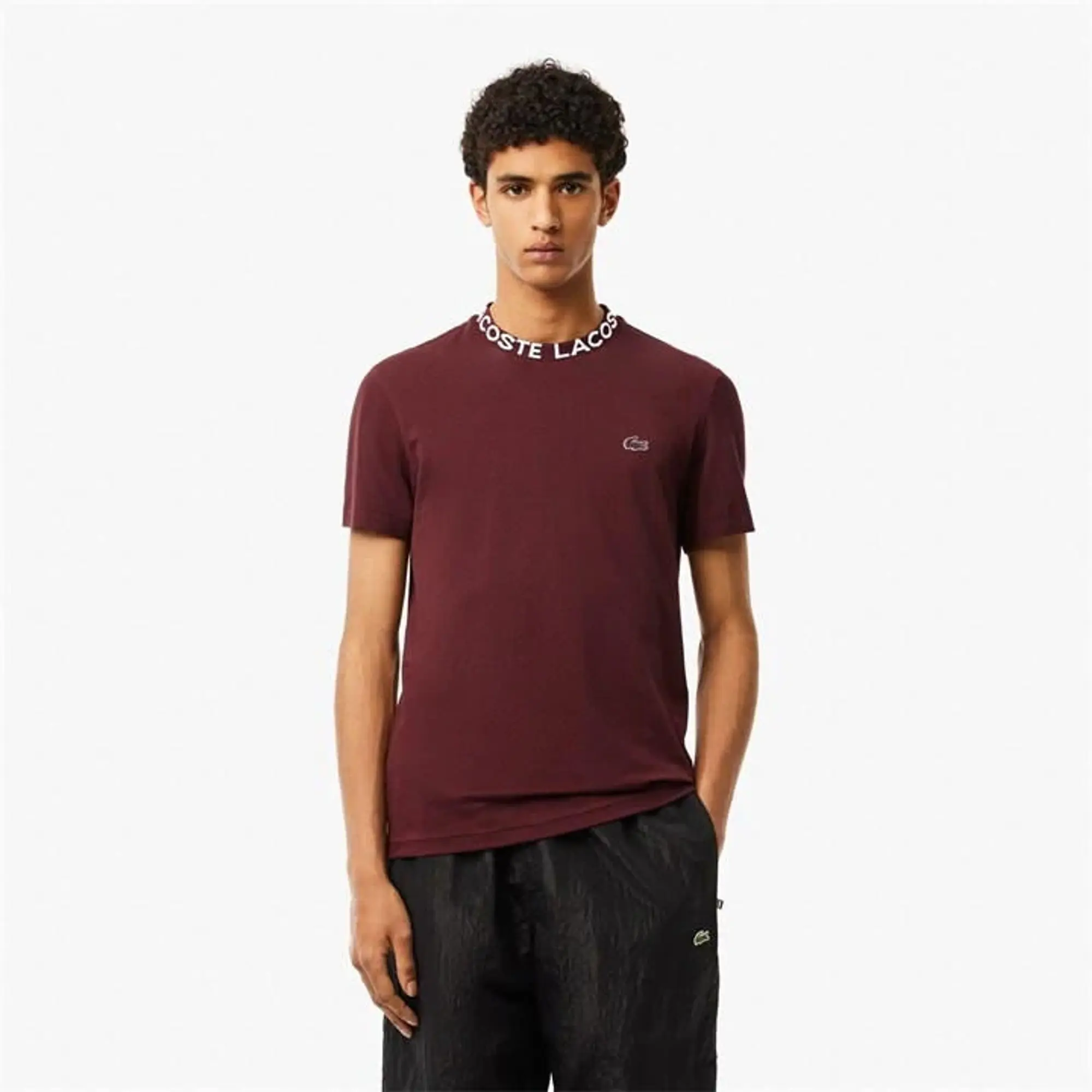 Lacoste Lightweight Piqué Jacquard Neck T-shirt - Bordeaux