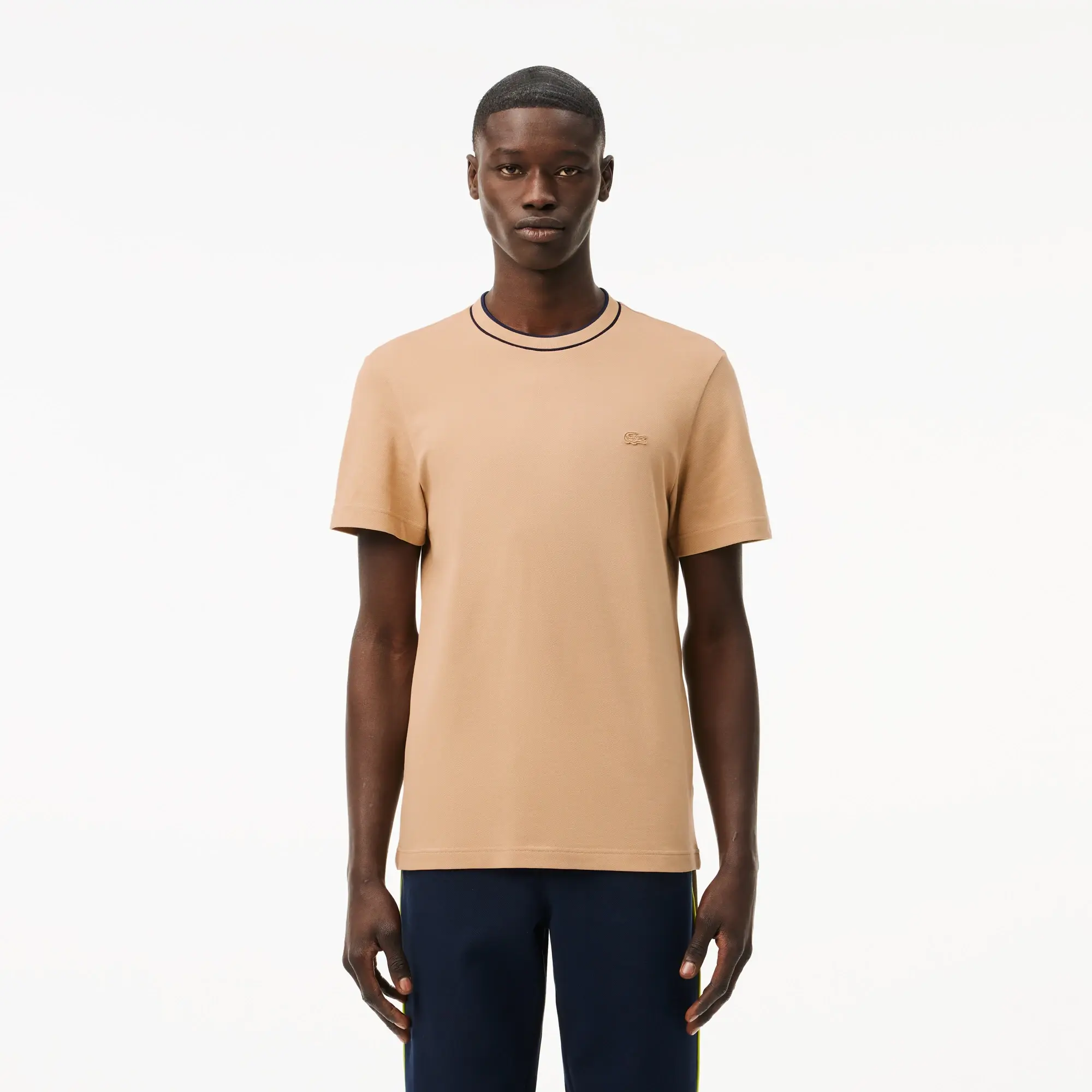 Lacoste Stretch Piqué Stripe Collar T-shirt - Beige