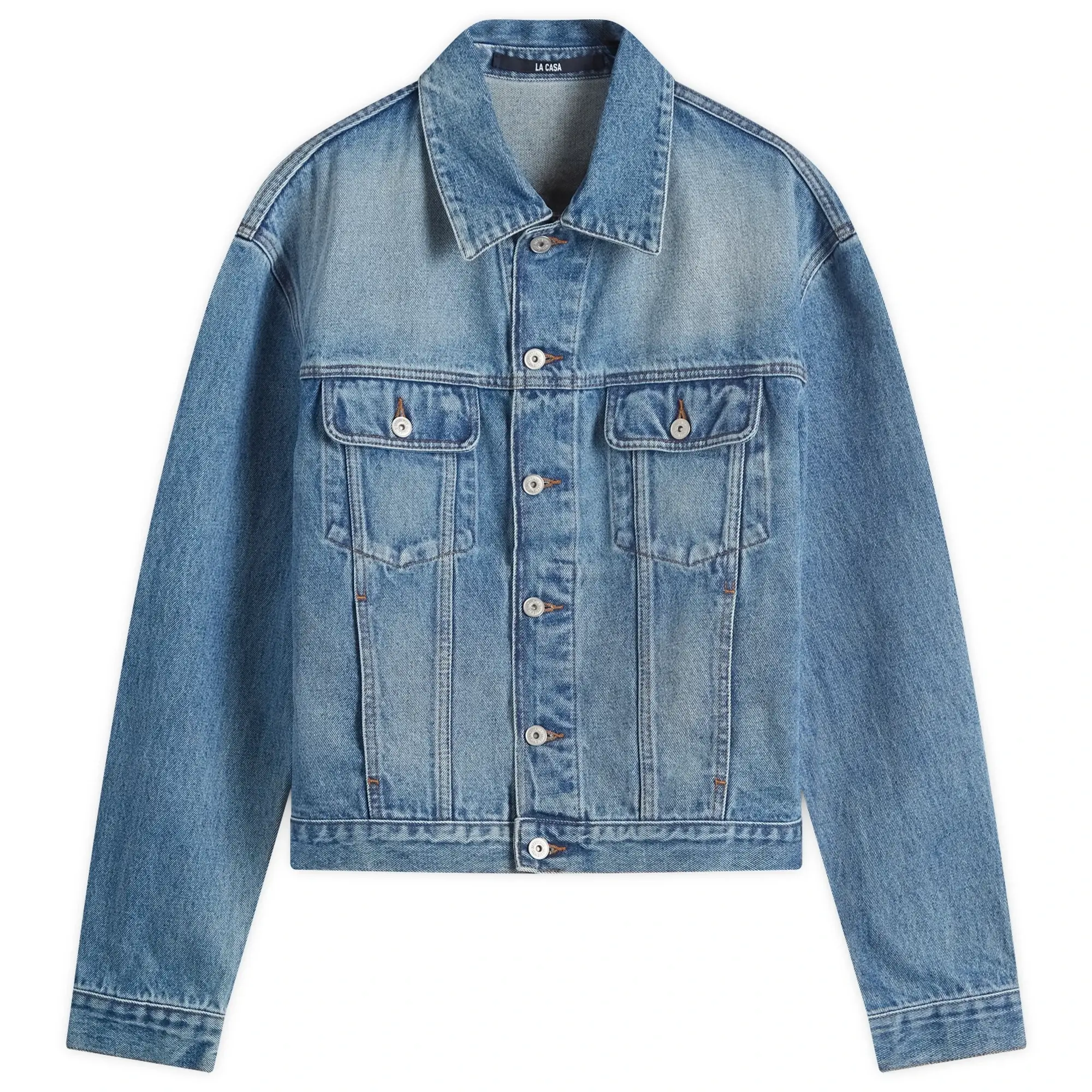 Jacquemus Men's Leather Patch Denim Jacket Blue
