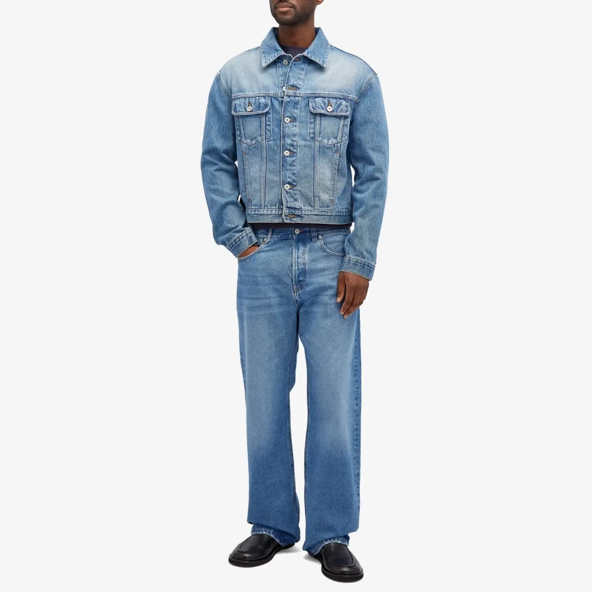Jacquemus Men's Leather Patch Denim Jacket Blue