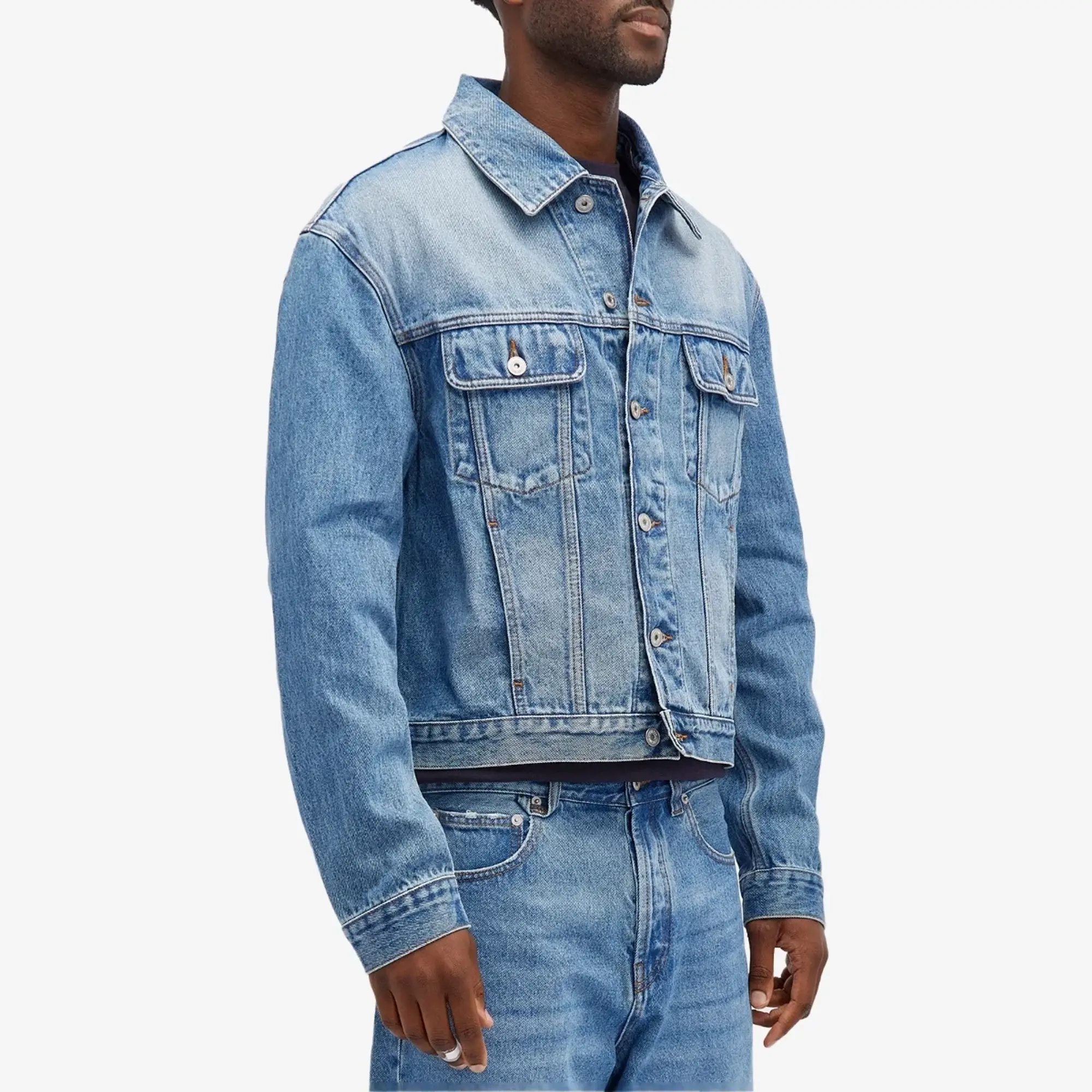 Jacquemus Men's Leather Patch Denim Jacket Blue