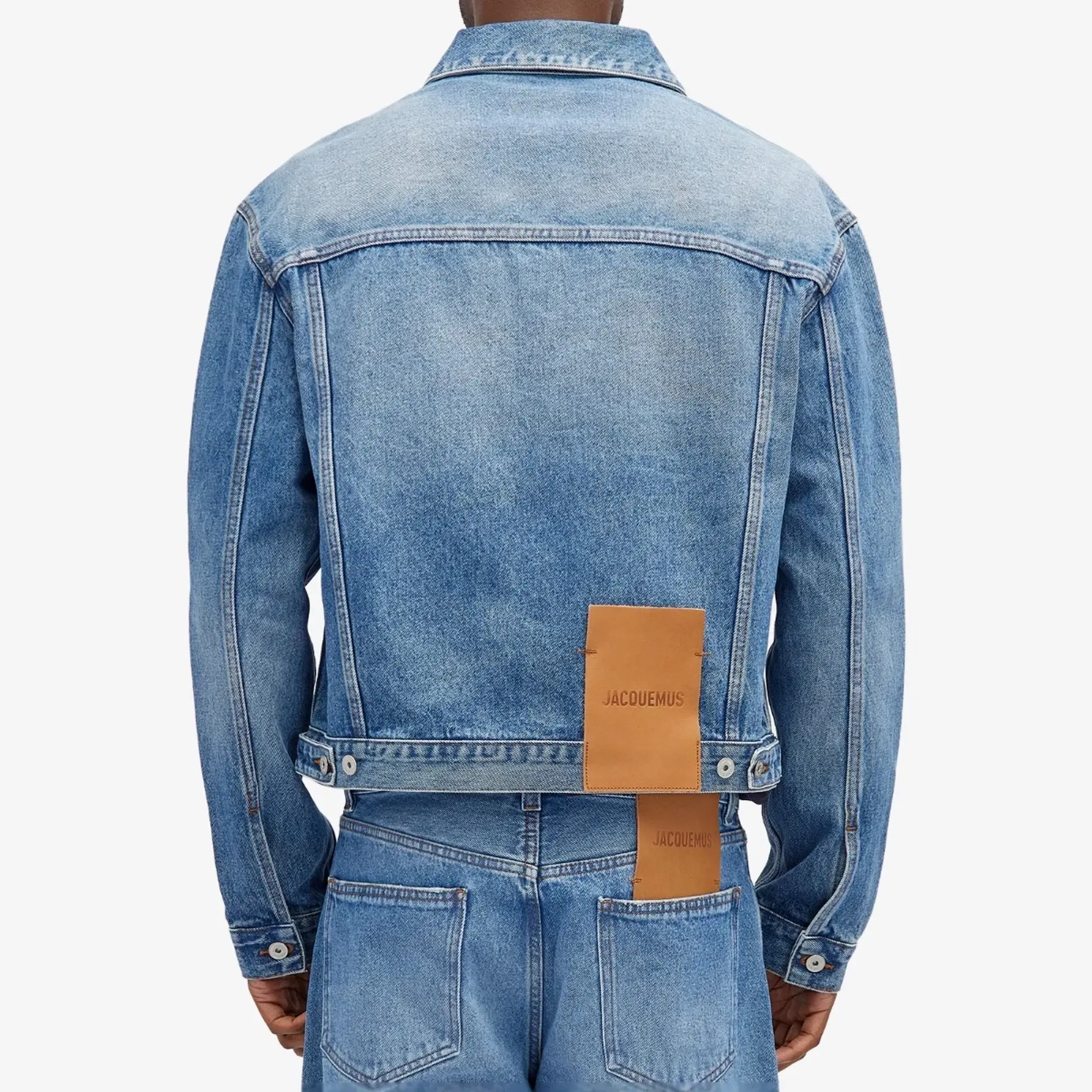 Jacquemus Men's Leather Patch Denim Jacket Blue