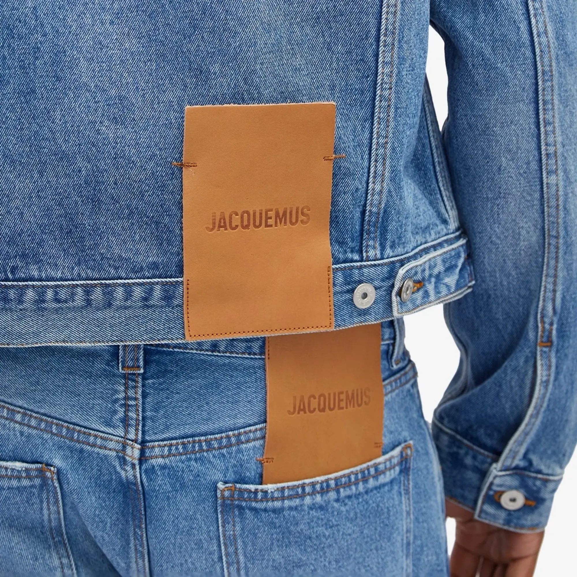 Jacquemus Men's Leather Patch Denim Jacket Blue