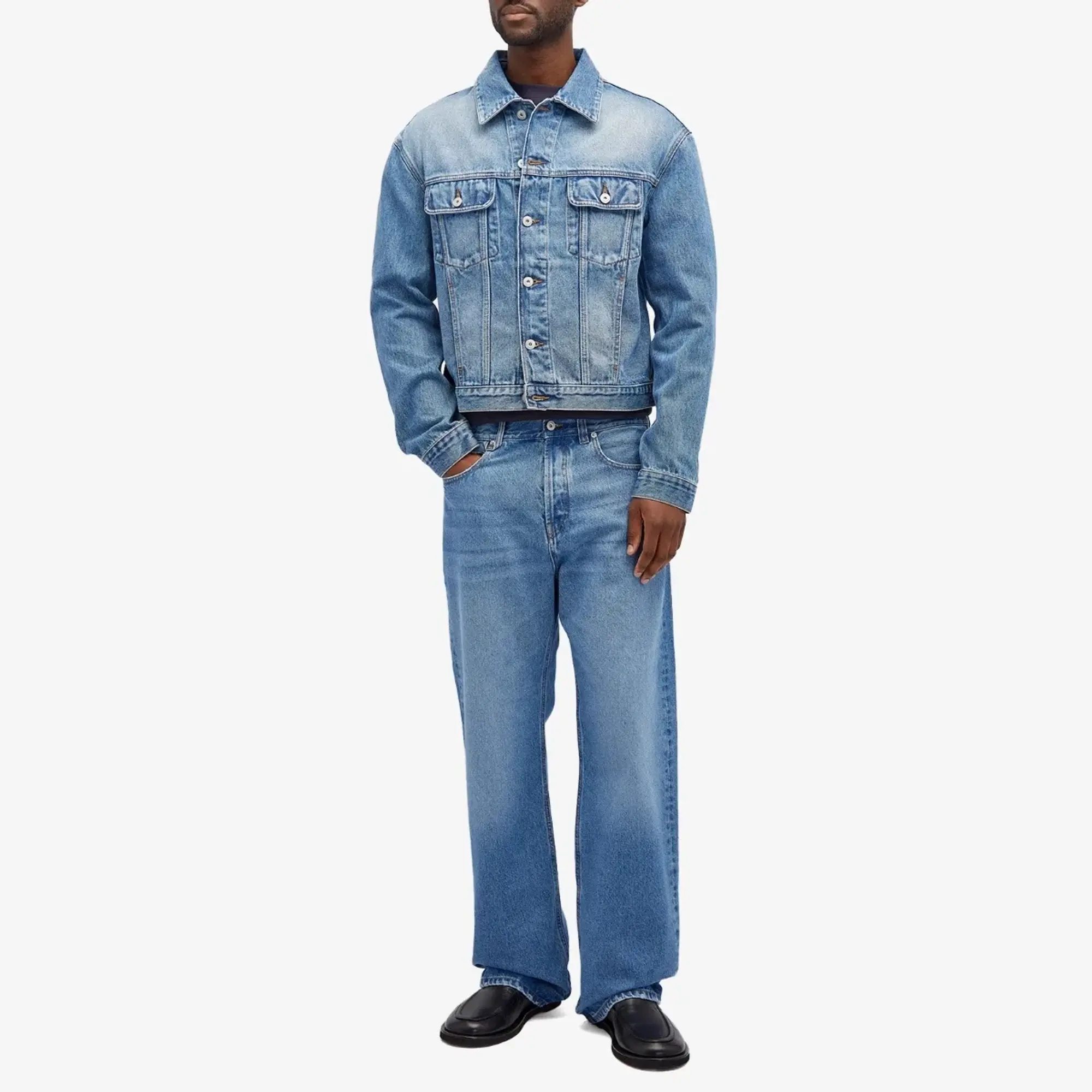 Jacquemus Men's Leather Patch Denim Jacket Blue
