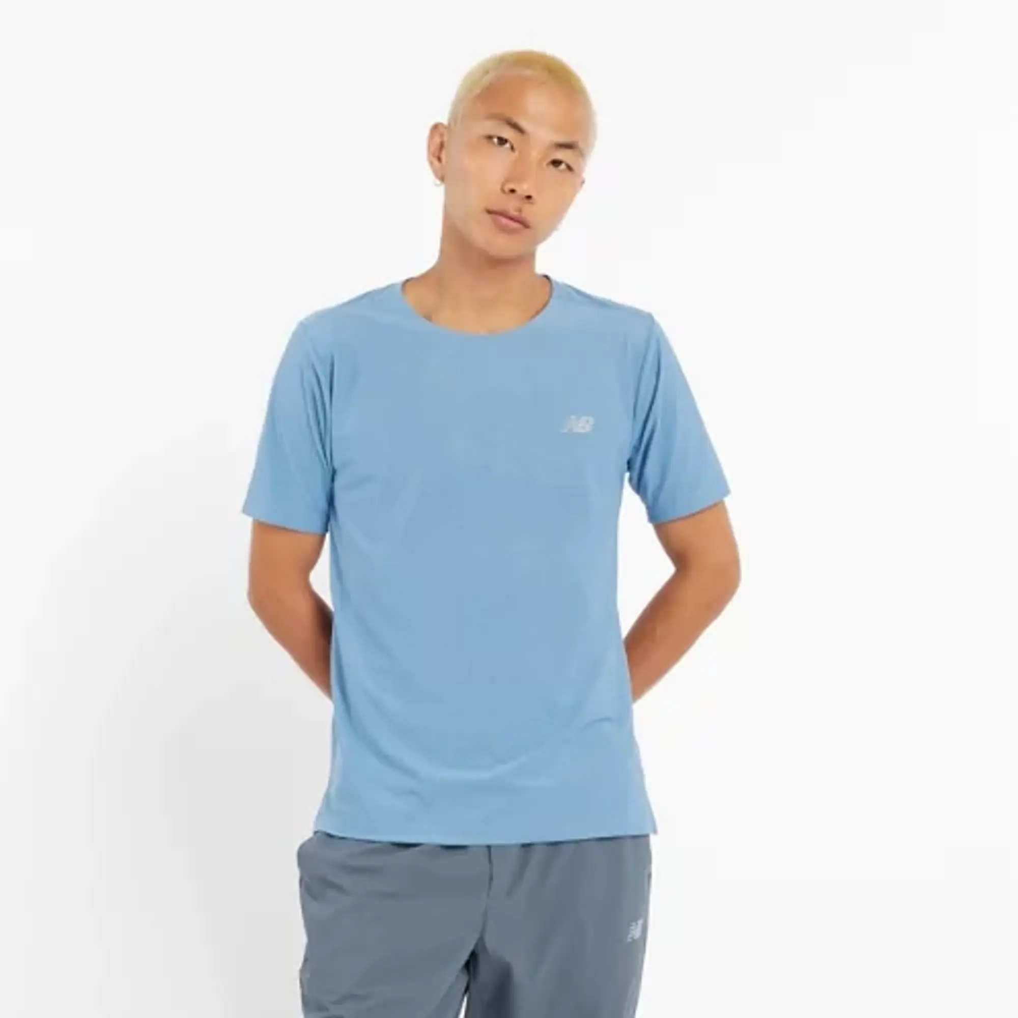 New Balance Men's Athletics Jacquard T-Shirt in Blue Poly Knit