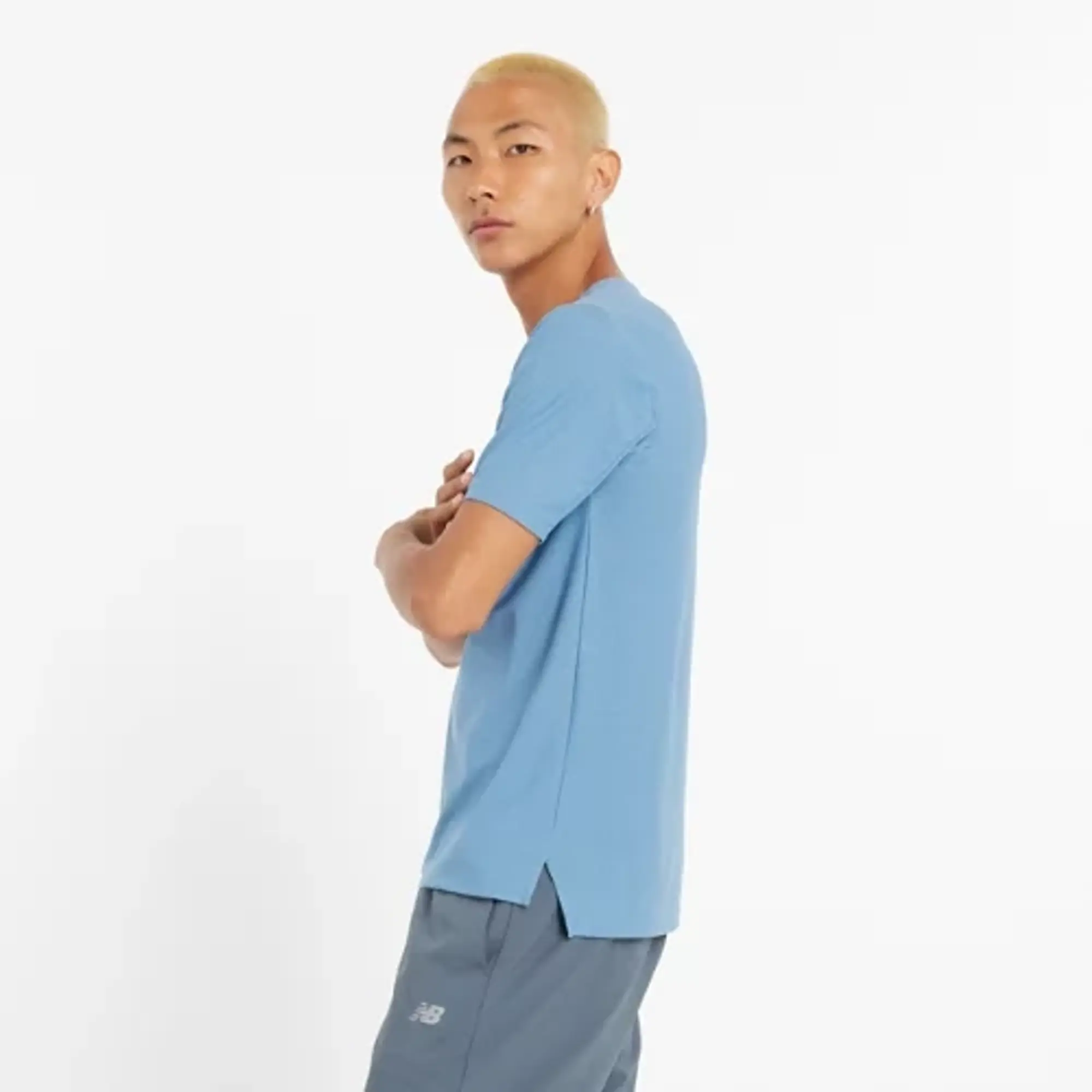 New Balance Men's Athletics Jacquard T-Shirt in Blue Poly Knit