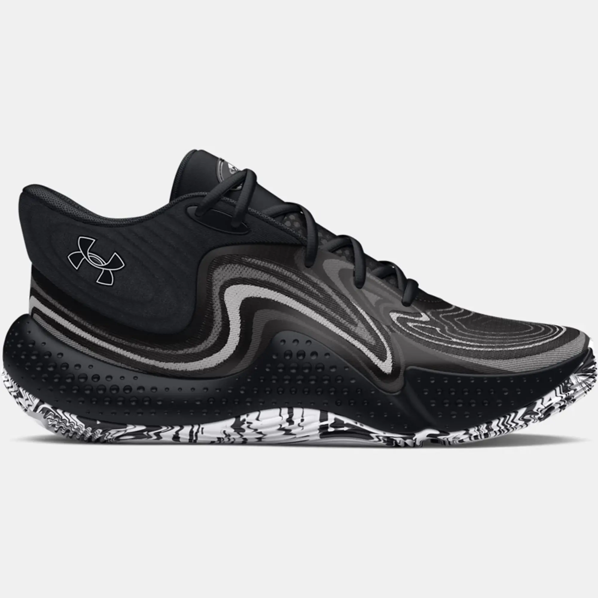 Unisex  Under Armour  Spawn 6 Mid Basketball Shoes Black / Distant Gray / Mod Gray 8