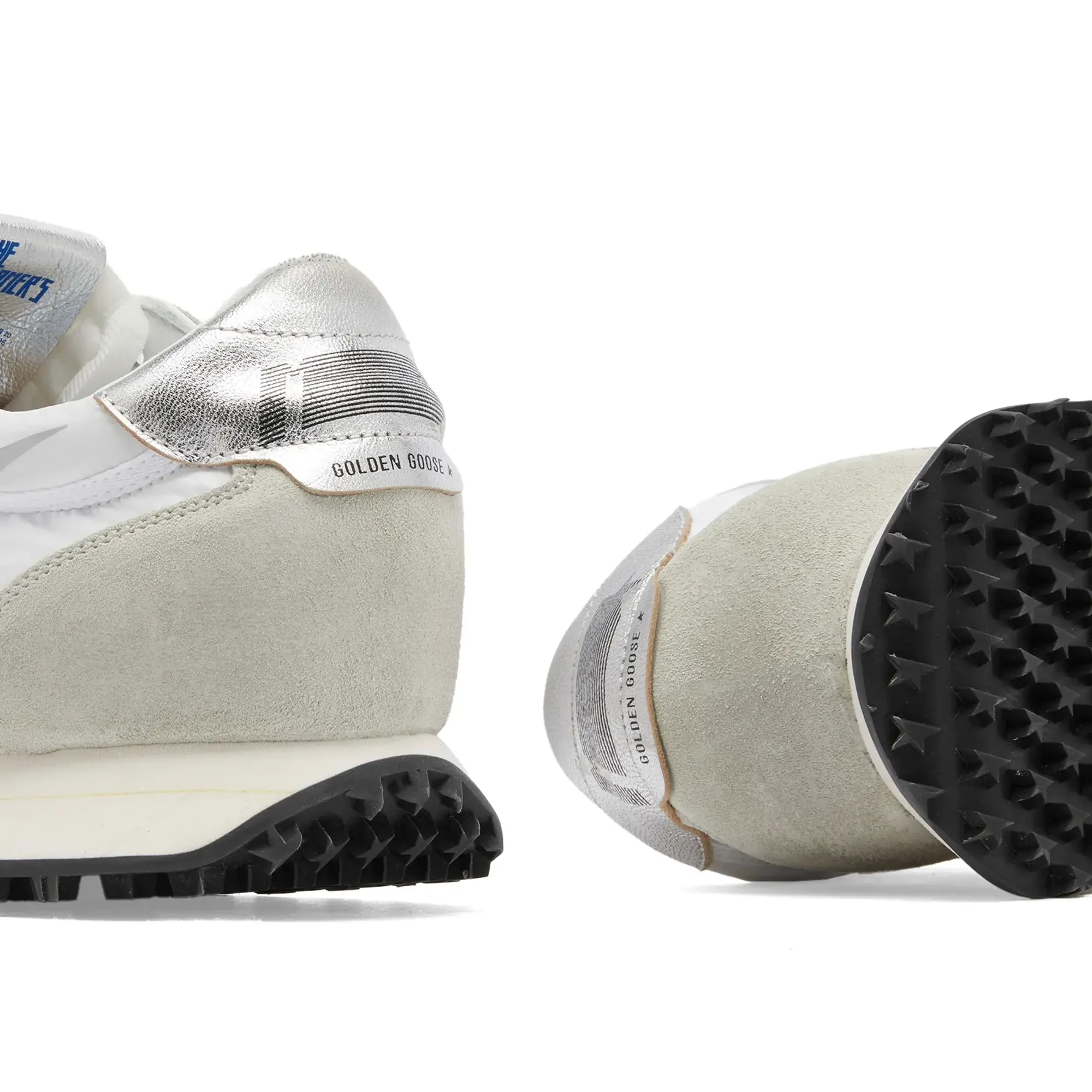 Golden Goose Men's Marathon Runner Suede Sneaker White/Grey/Silver