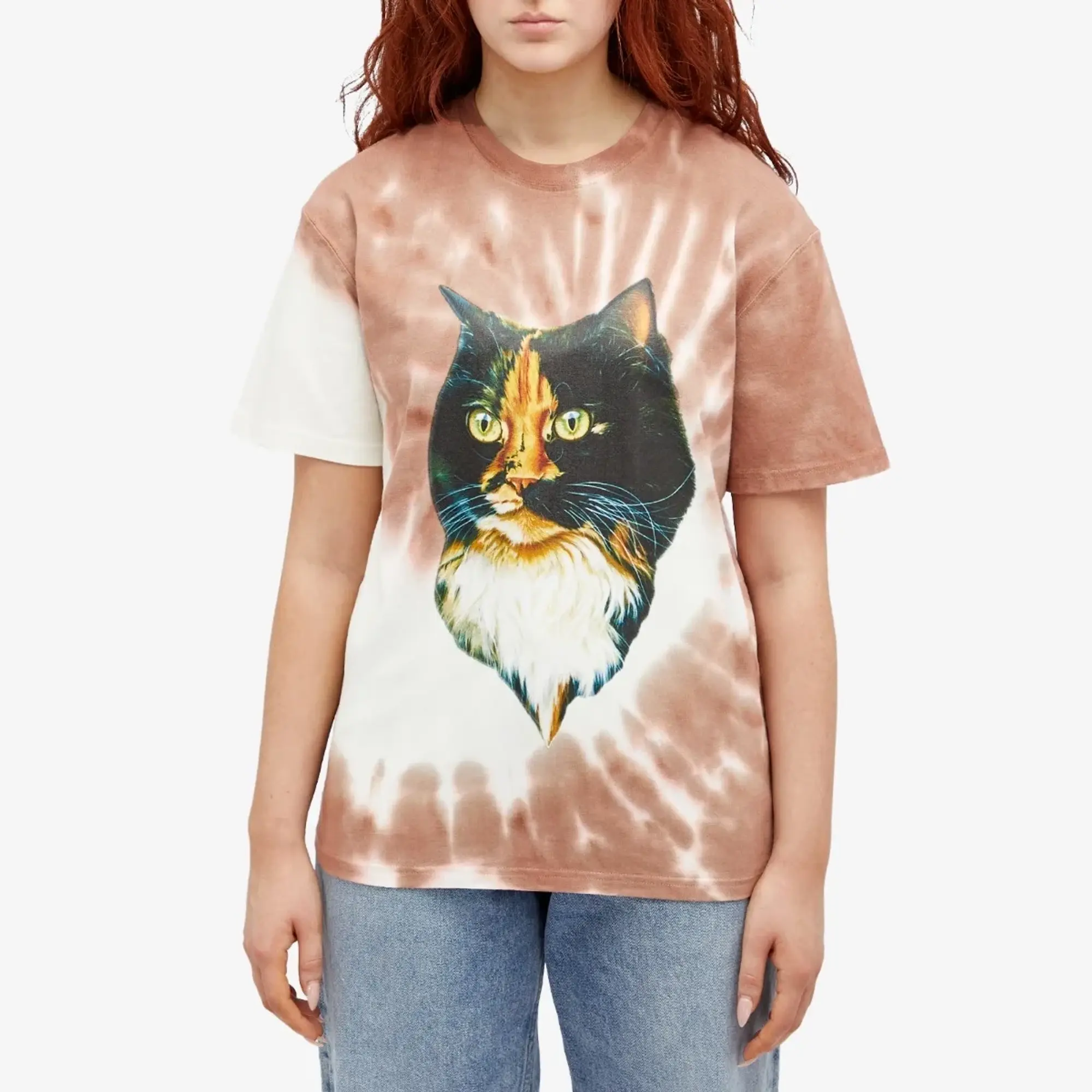 JW Anderson Women's Cat Print Tie Dye T-Shirt Tobacco