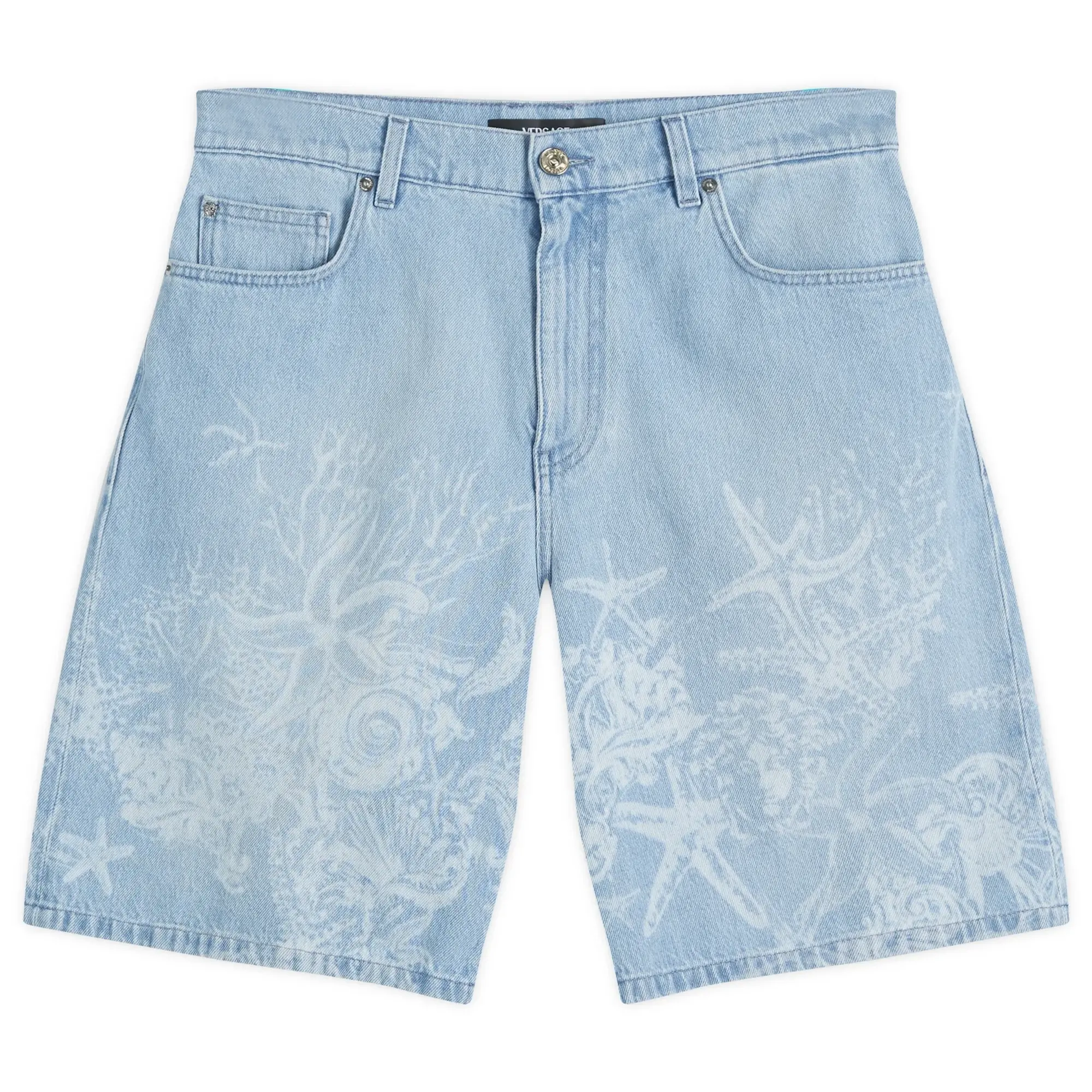 Versace Men's Long Line Denim Short Light Blue