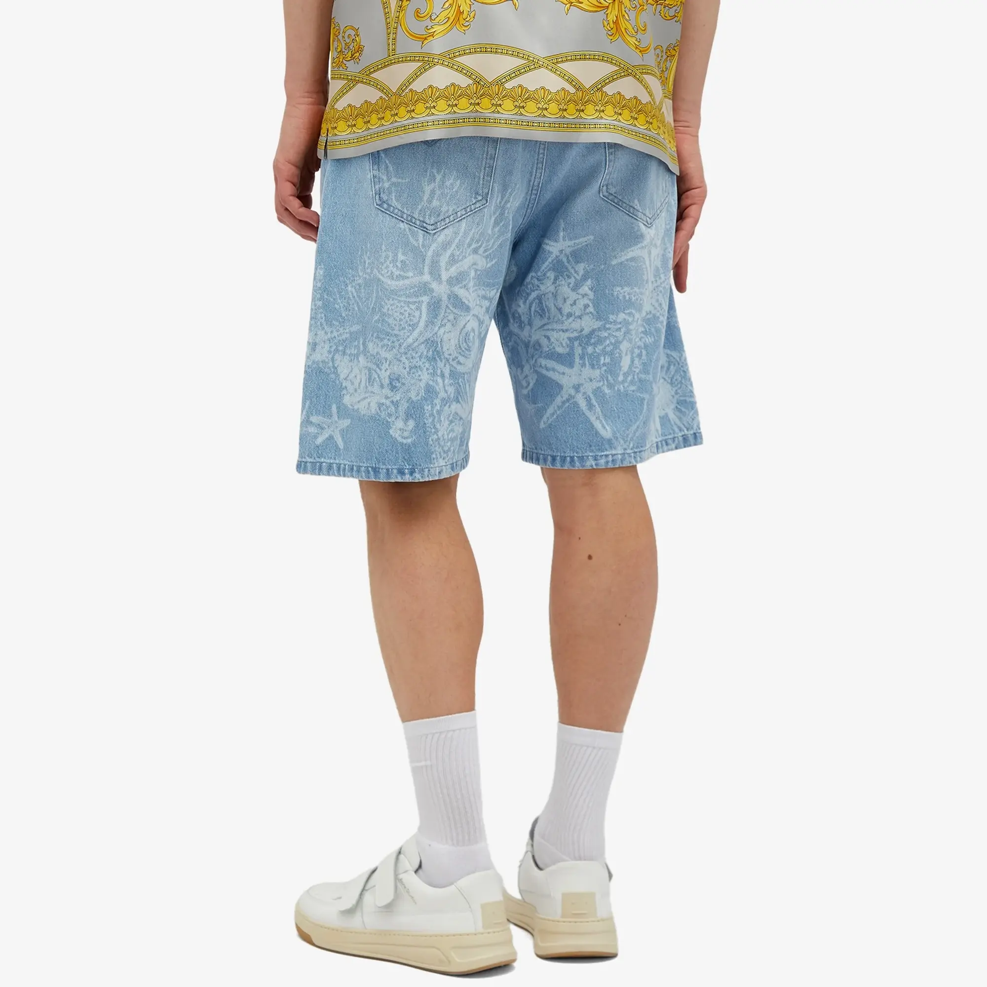 Versace Men's Long Line Denim Short Light Blue